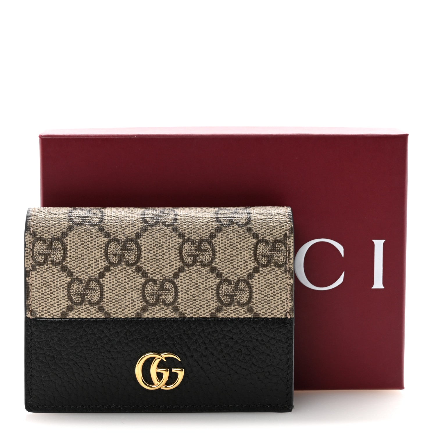 Dollar Calfskin GG Supreme Monogram GG Marmont Card Case Black Beige Ebony