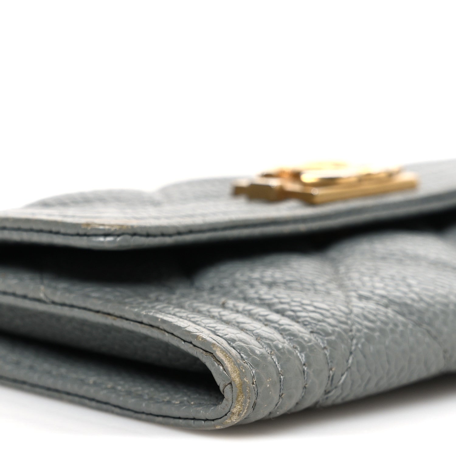 Caviar Quilted Boy Flap Card Holder Grey