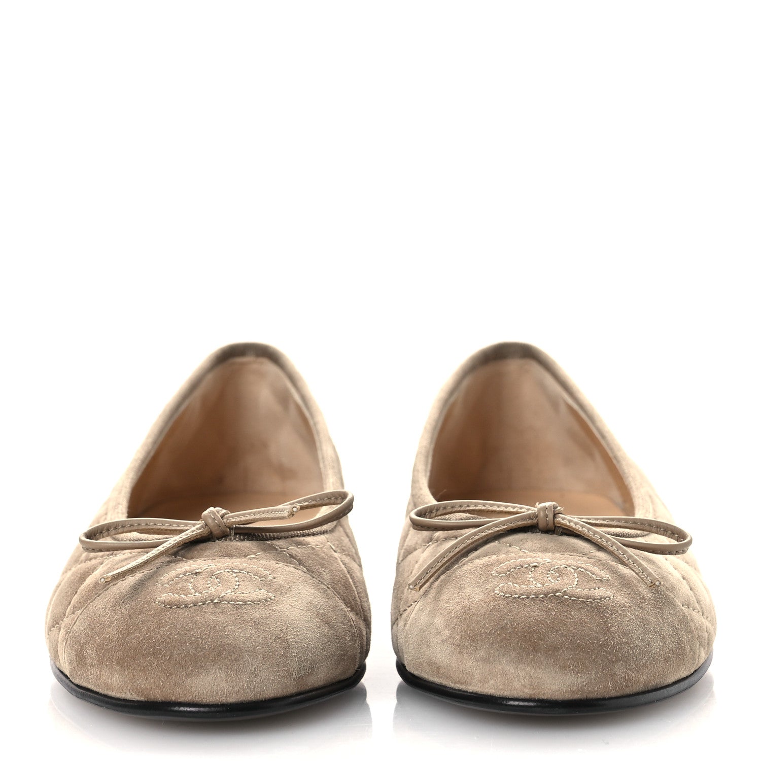 Suede Calfskin Quilted Cap Toe CC Ballerina Flats 36.5 Dark Beige