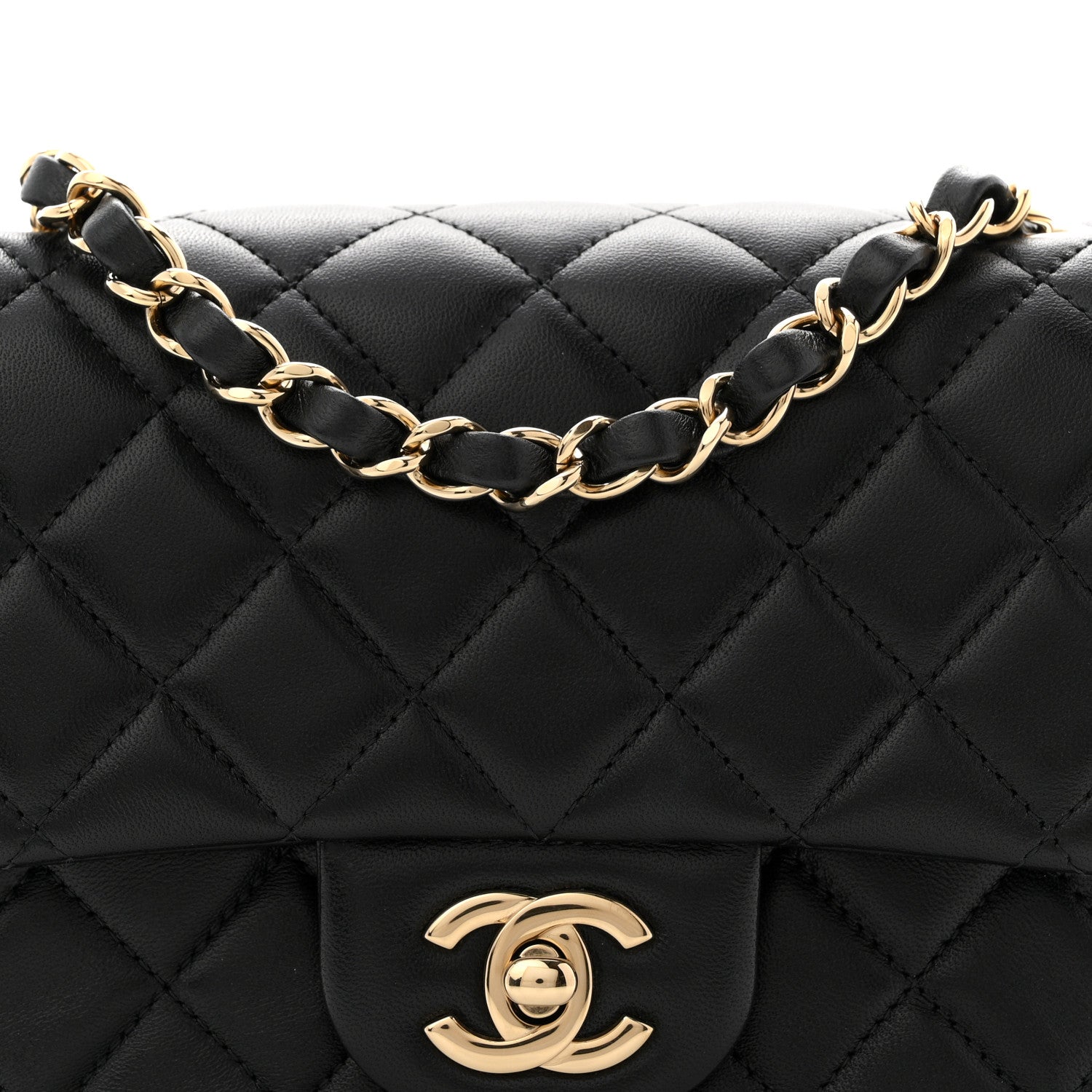 Lambskin Quilted Mini Square Flap Black