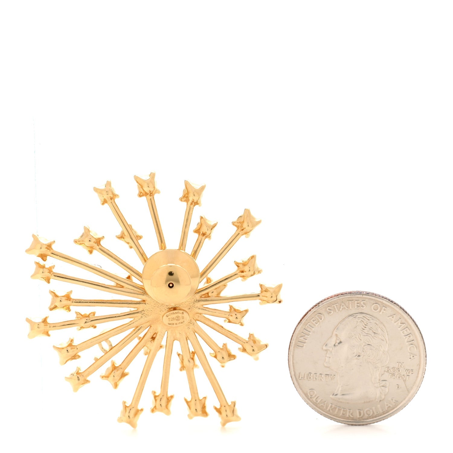 Metal Strass Starburst CC Brooch Gold