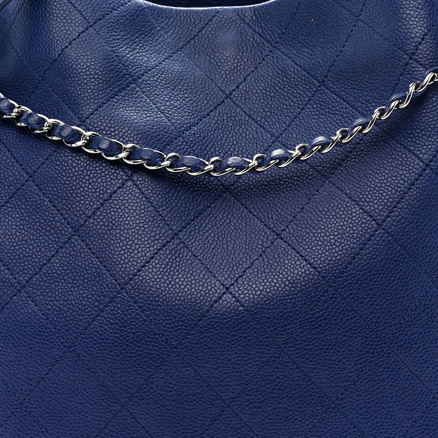 Grained Calfskin Stitched CC Pocket Tote Navy Blue