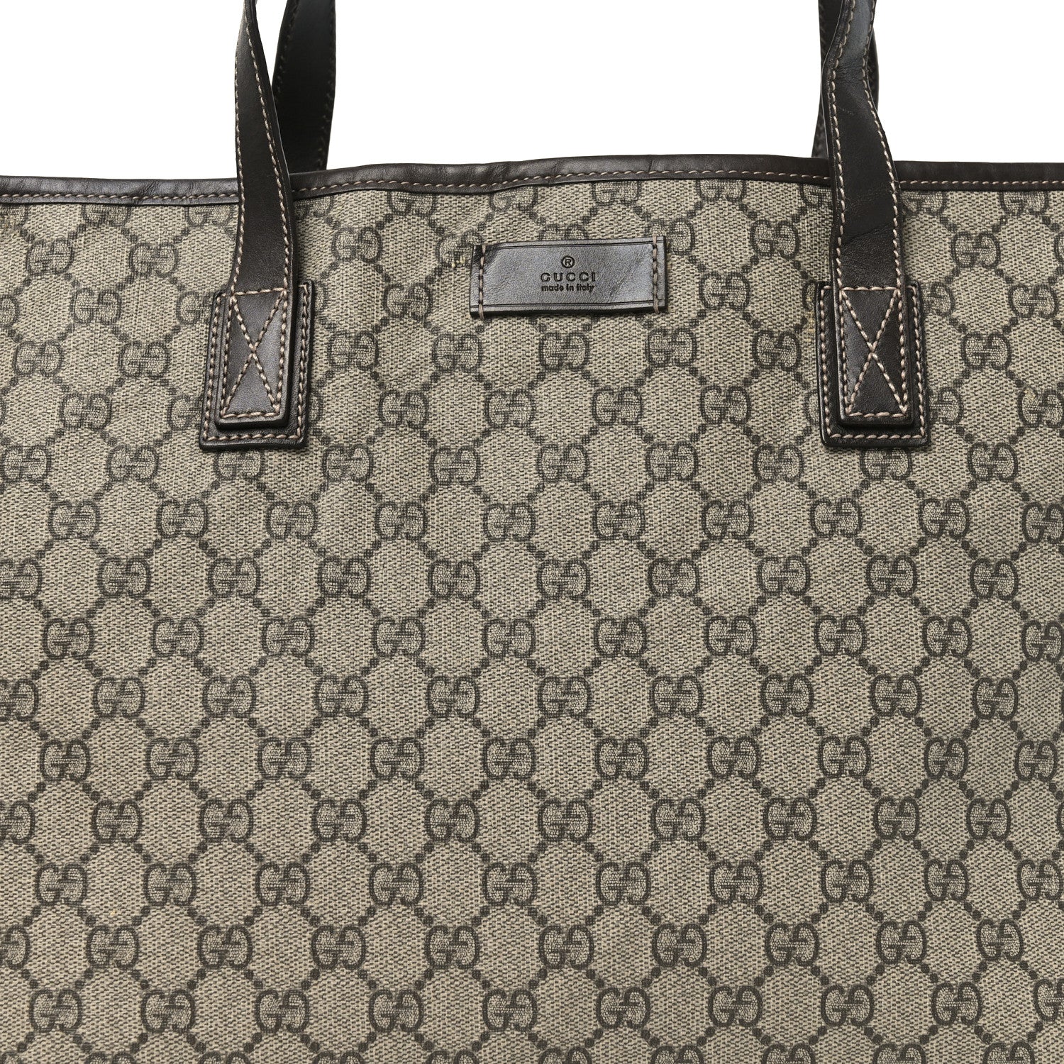 GG Supreme Monogram Medium Zippered Shopping Tote Dark Brown