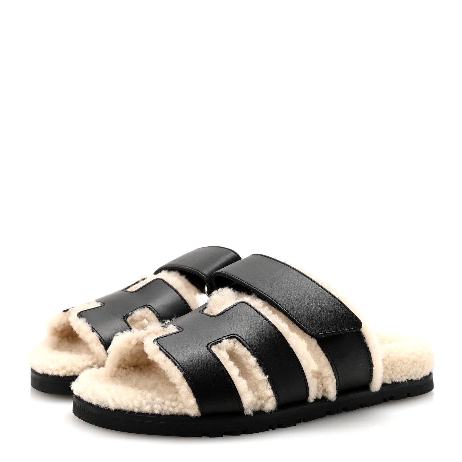 Calfskin Woolskin Womens Chypre Sandals 35.5 Black Ecru