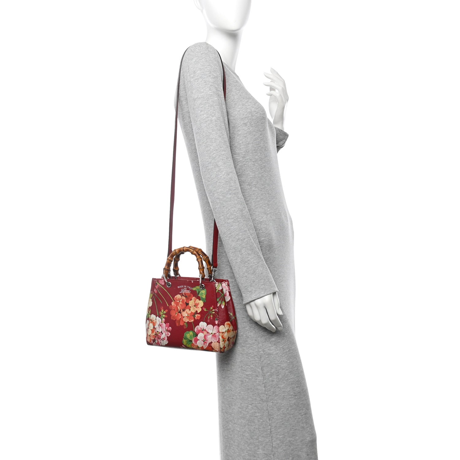Shangai Calfskin Blooms Print Mini Bamboo Shopper Tote Romantic Cerise Multicolor