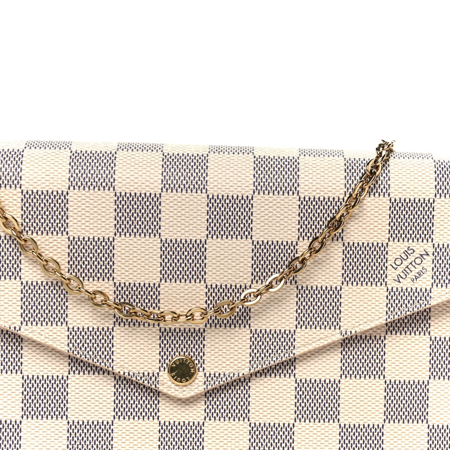Damier Azur Pochette Felicie Chain Wallet Rose Ballerine