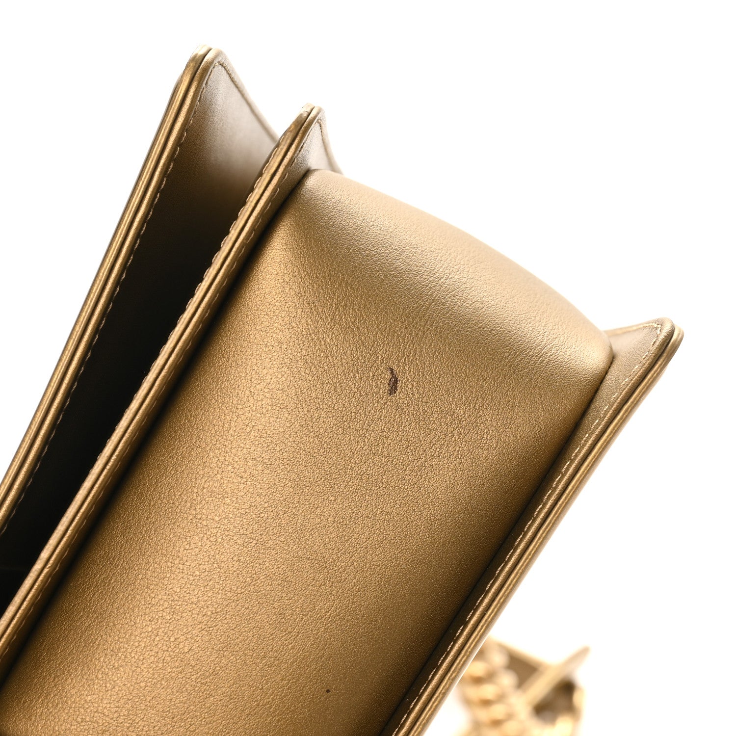 Metallic Patent Calfskin Quilted Medium Boy Flap Gold