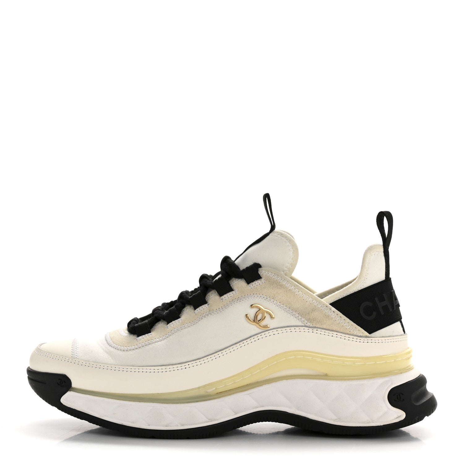 Velvet Calfskin Mixed Fibers CC Sneakers 38 Ivory Black