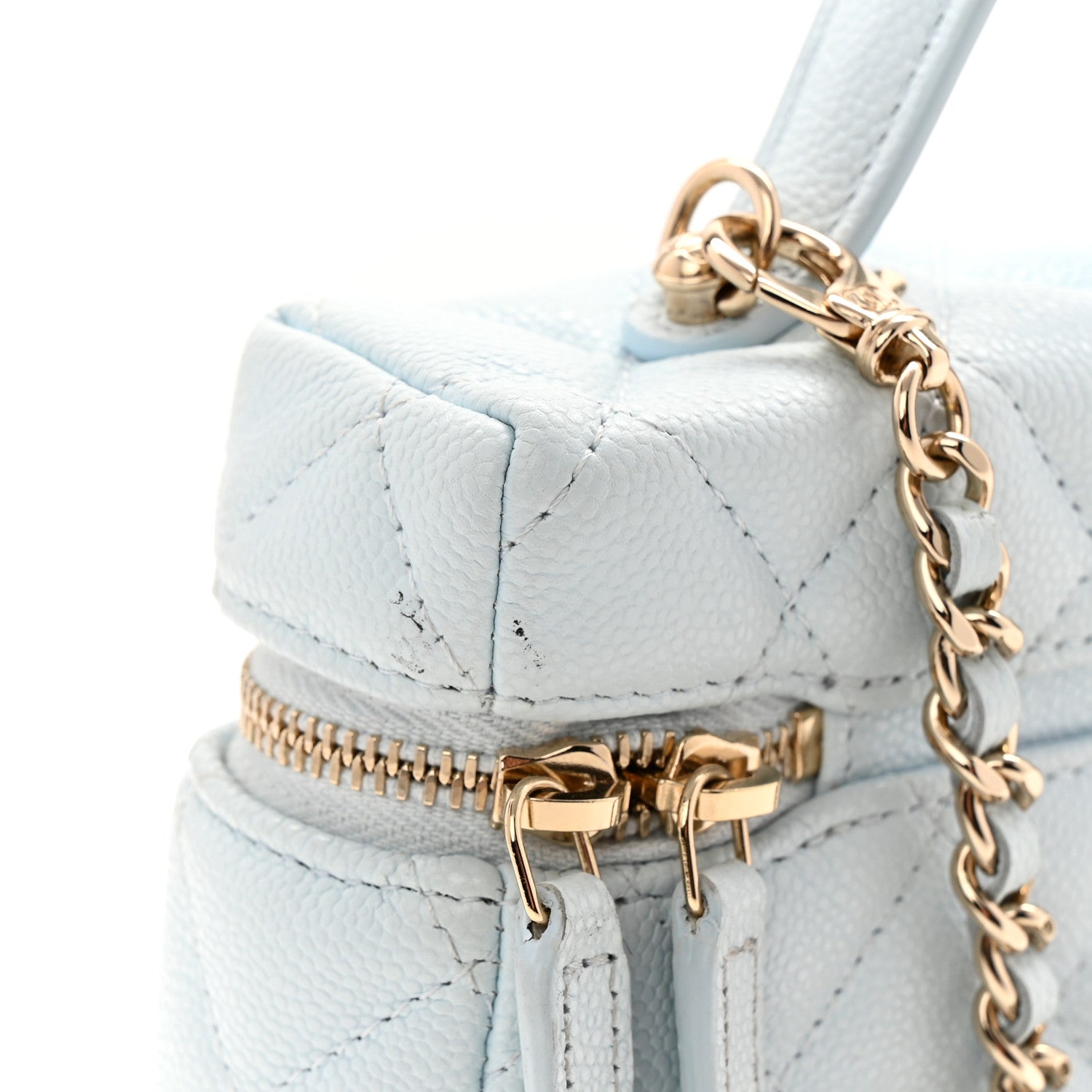 Caviar Quilted Top Handle Slim Vanity With Chain Light Blue