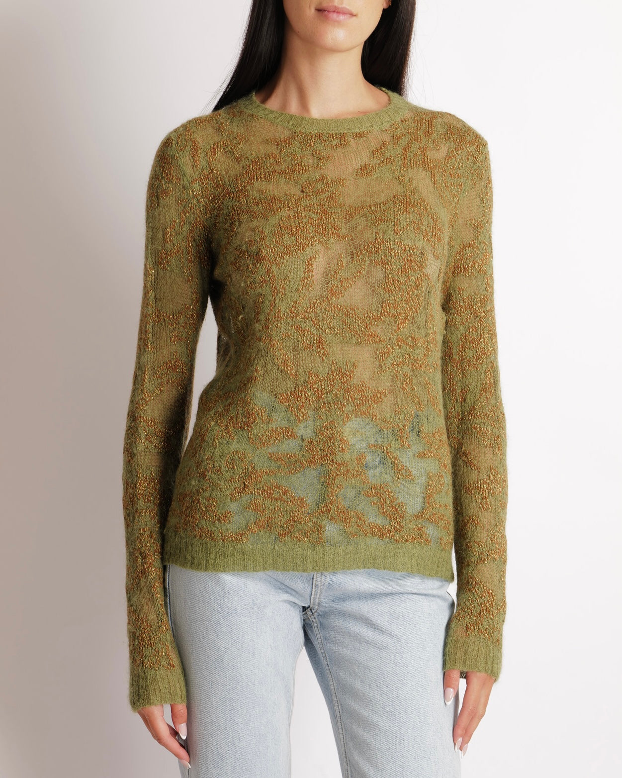 Christian Dior Green, Brown and Gold Metallic Cashmere Jumper with Back CD Logo Detail Size FR 38 (UK 10) RRP £1,950