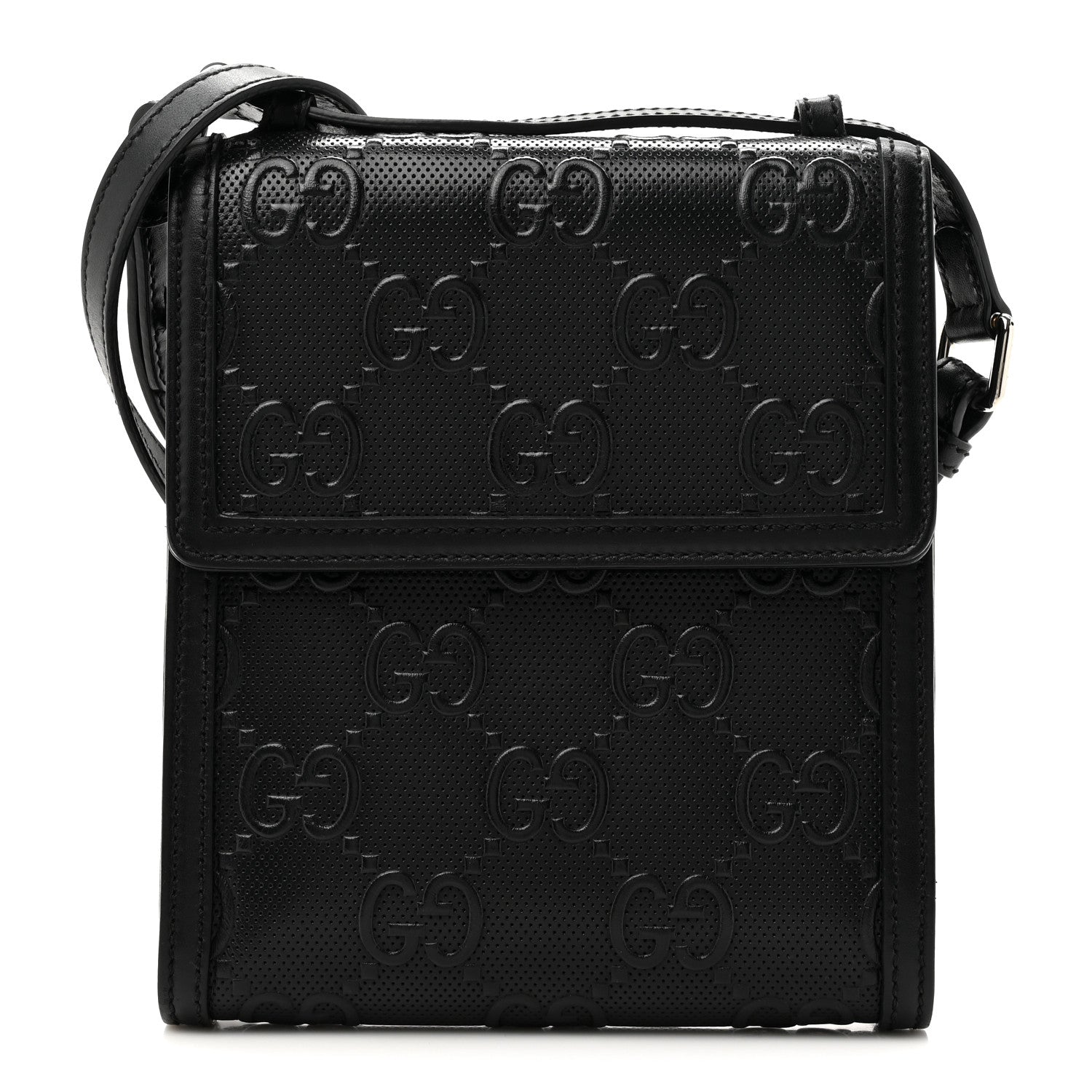 Calfskin GG Tennis Embossed Messenger Bag Black