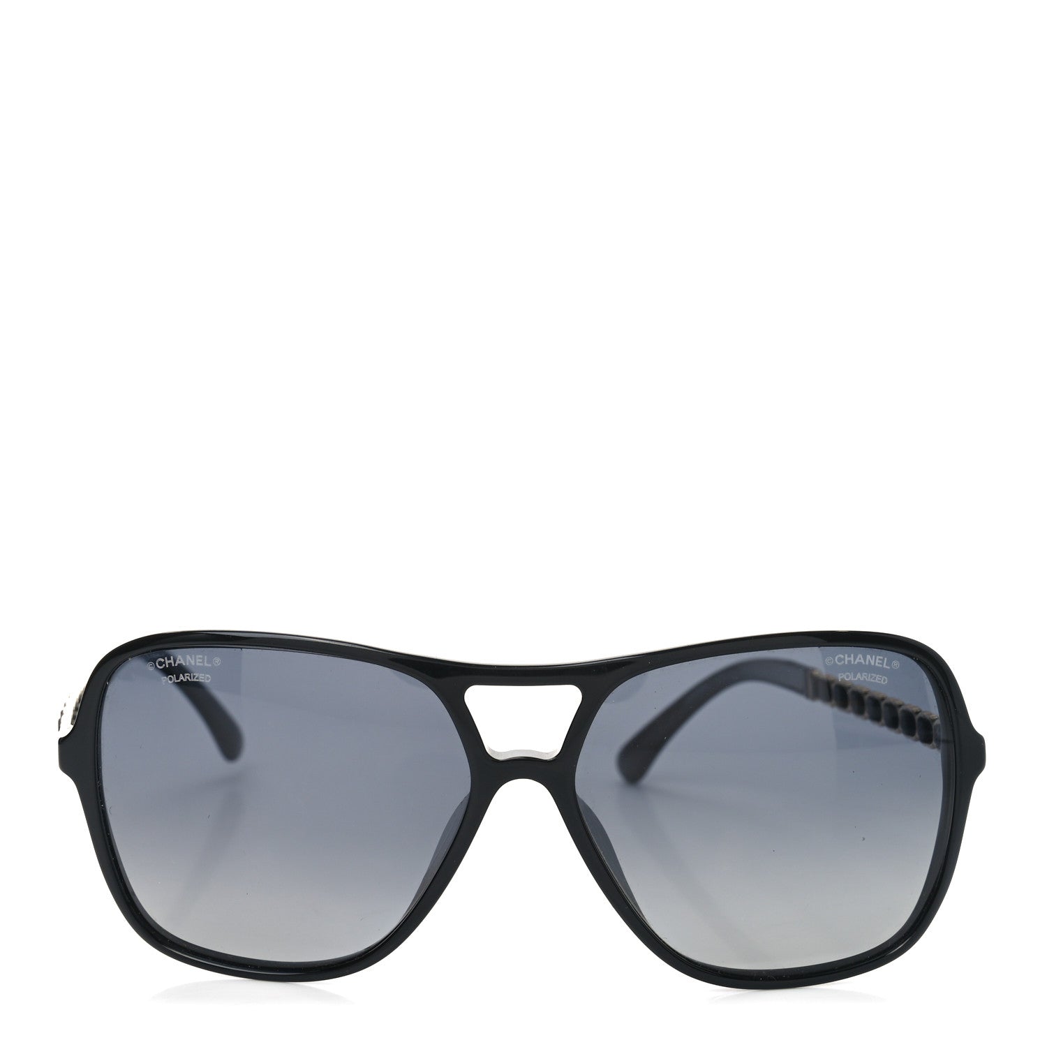 Metal Calfskin Polarized CC Chain Pilot Sunglasses 5439-Q-A Black