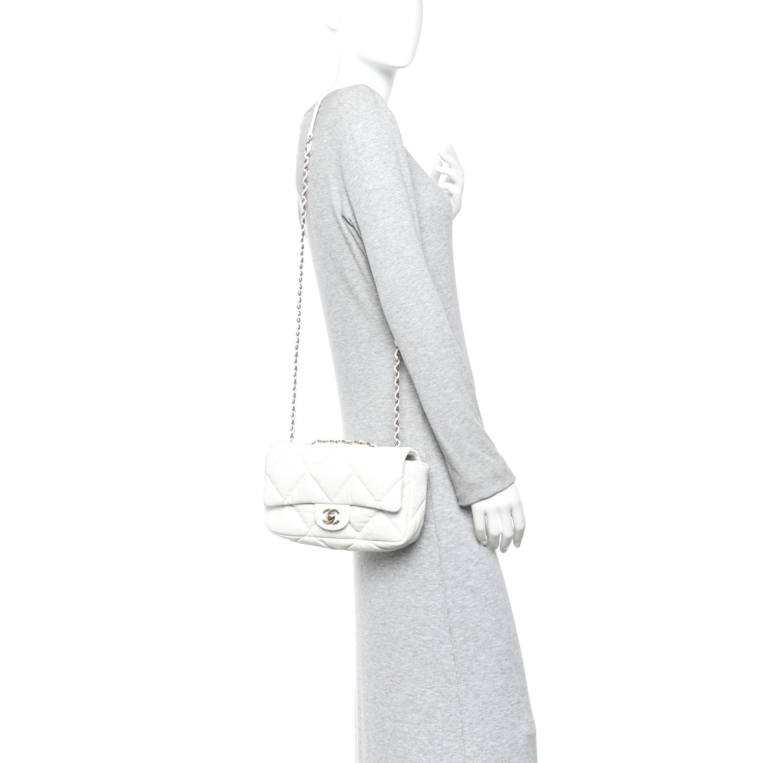 Calfskin Quilted Medium Bubbly Flap White