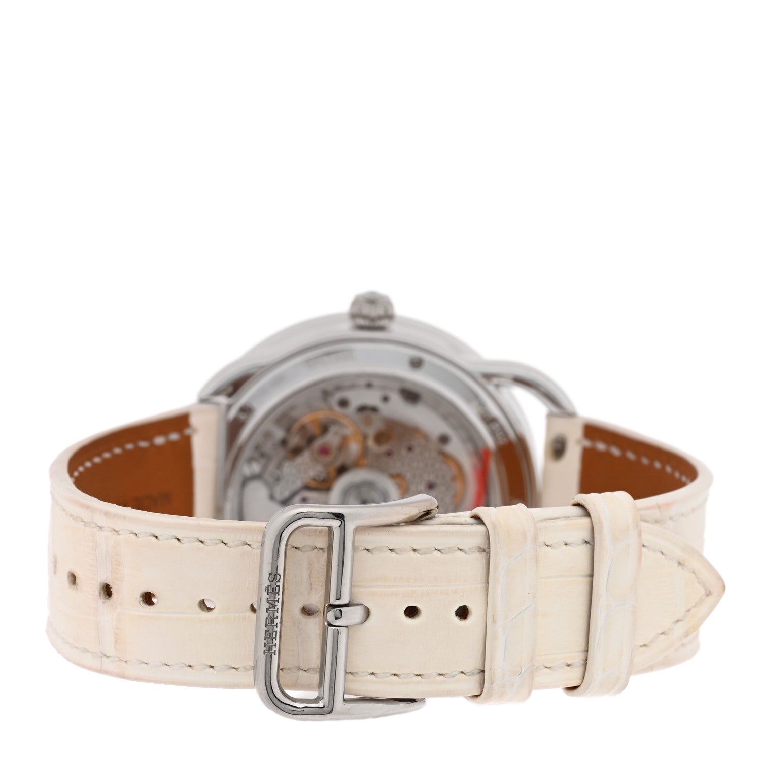 18K White Gold Alligator Diamond Bezel Mother of Pearl 38mm Arceau Petite Lune Dans Les Nuages Automatic Watch Blanc