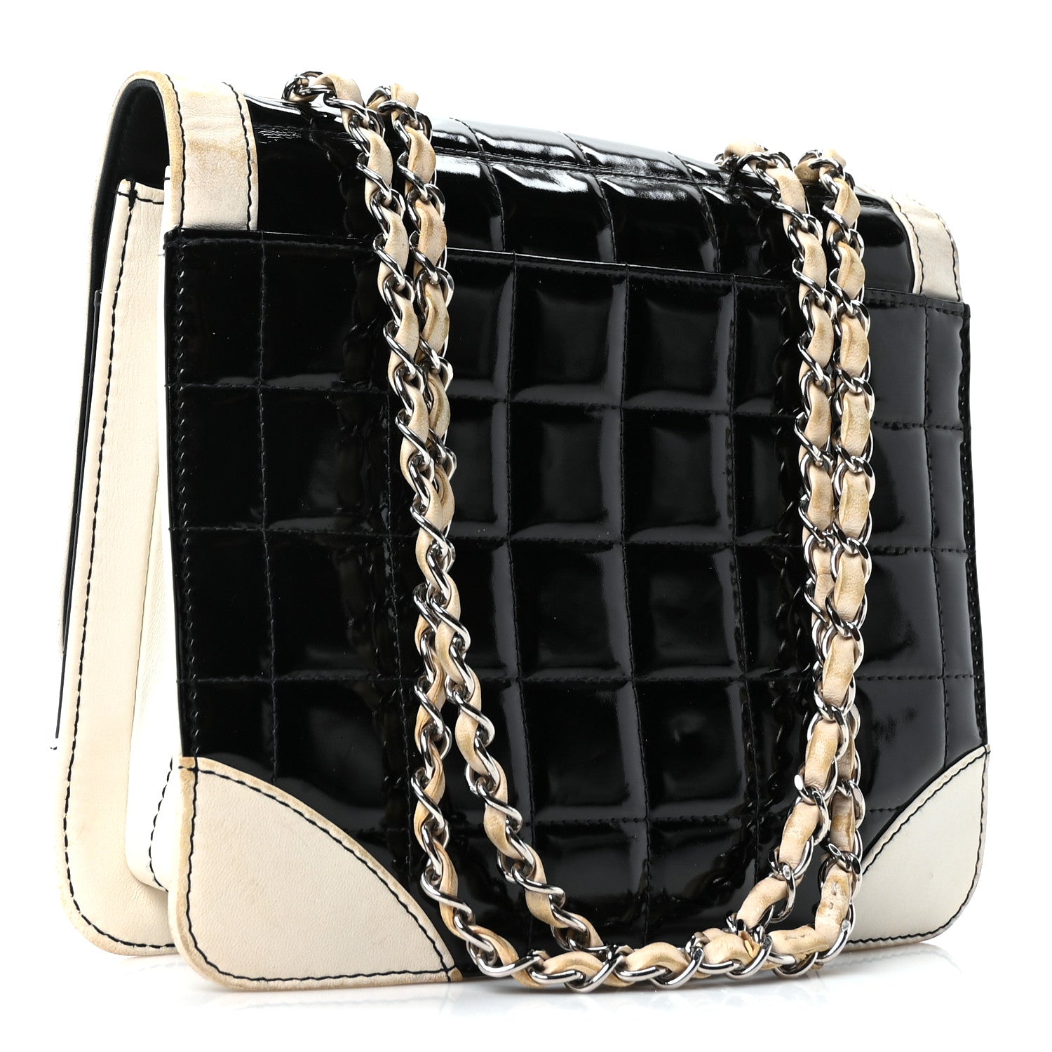 Lambskin Patent Chocolate Bar Flap Black White