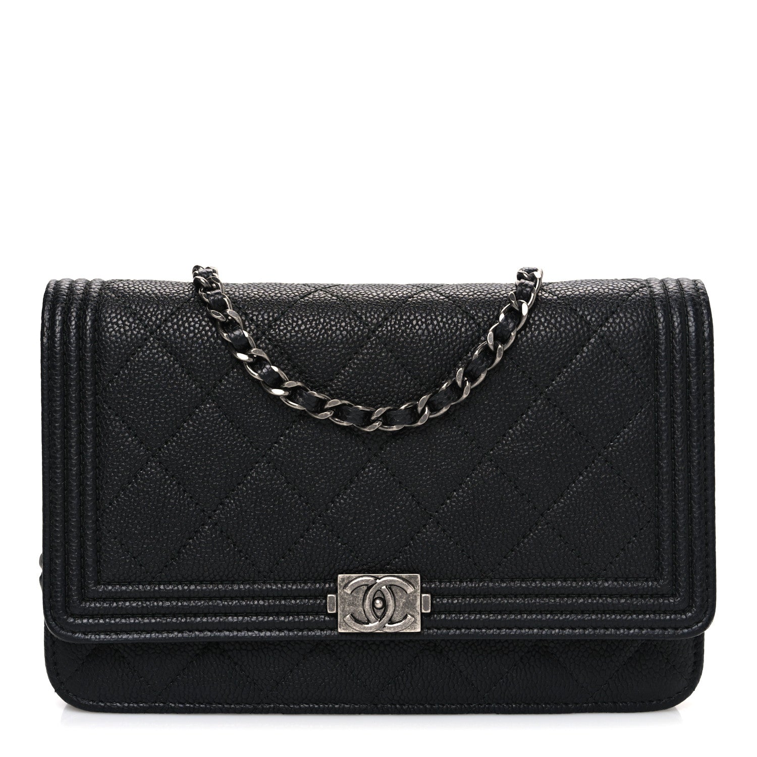 Caviar Quilted Boy Wallet On Chain WOC Black