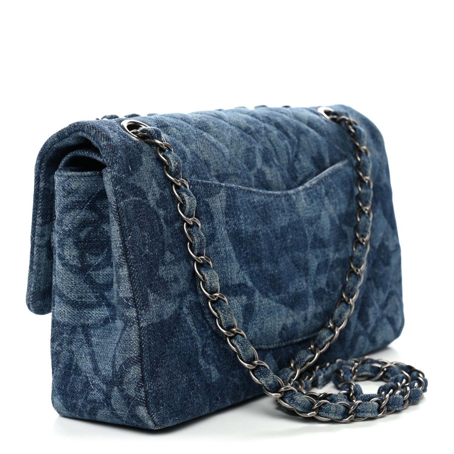Denim Quilted Medium Camellia Flap Blue