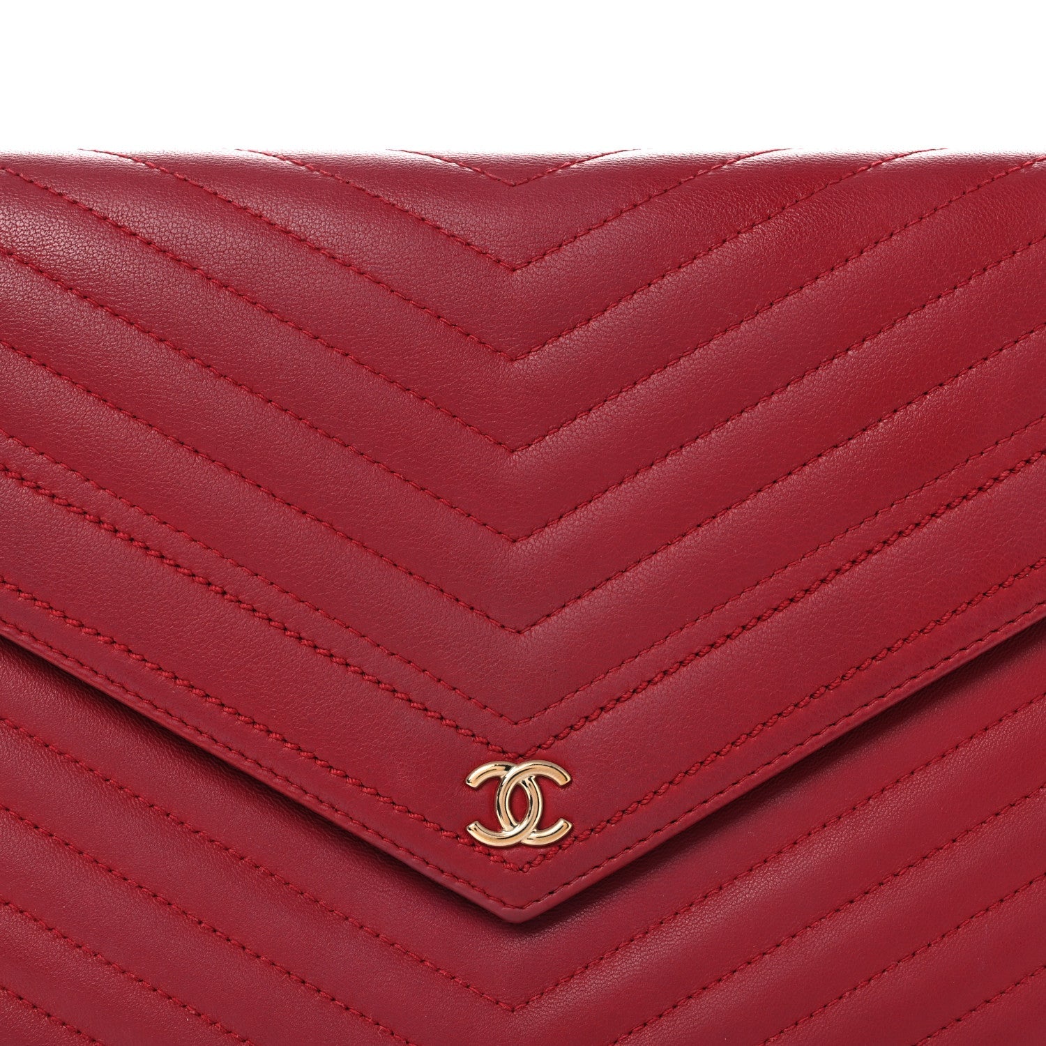 Calfskin Chevron Quilted Small Envelope Clutch Red