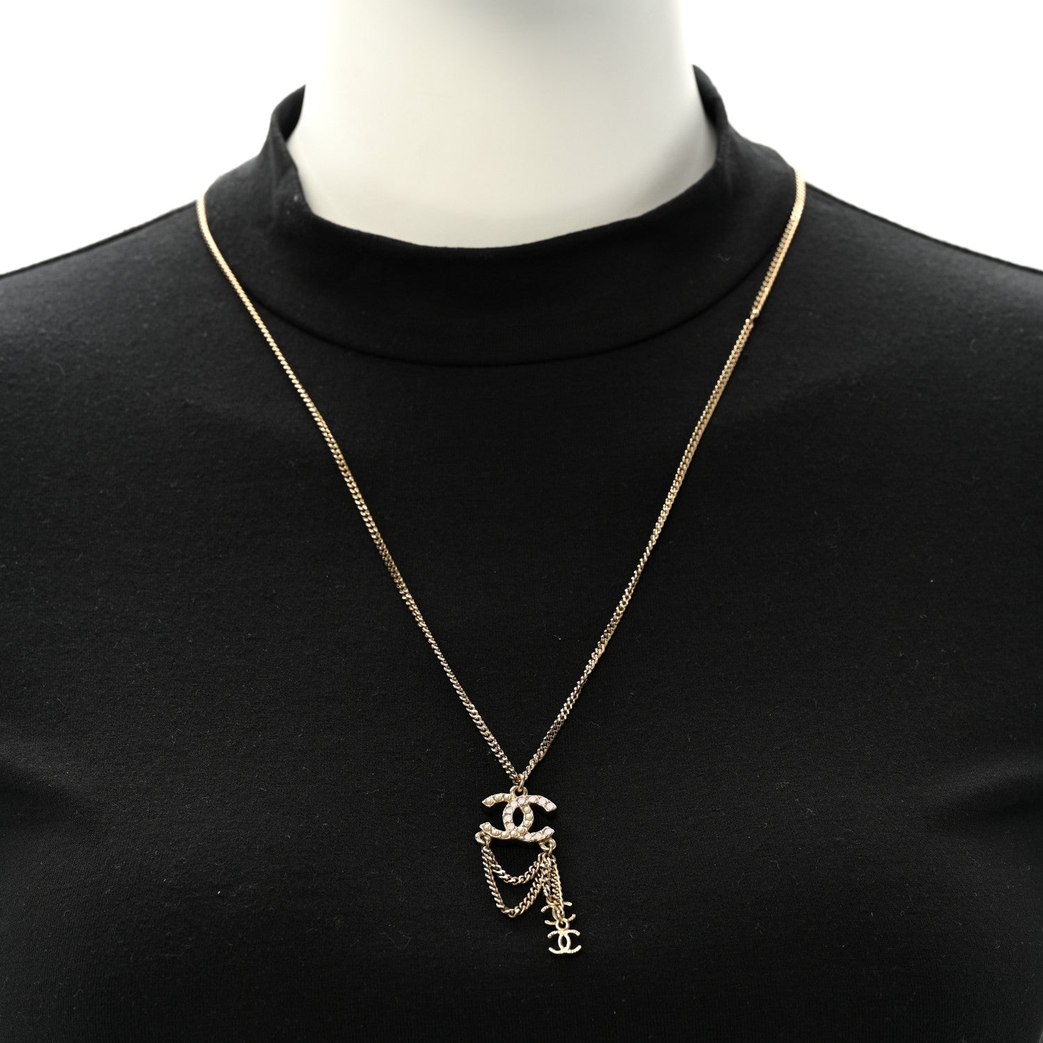 Pearl Crystal CC Chain Necklace Gold Pink