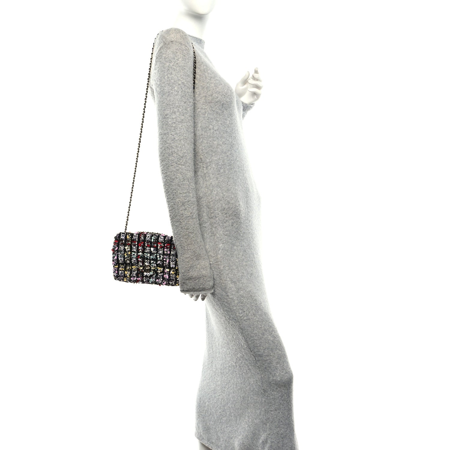 Tweed Sequin Small Single Flap Black Red Multicolor