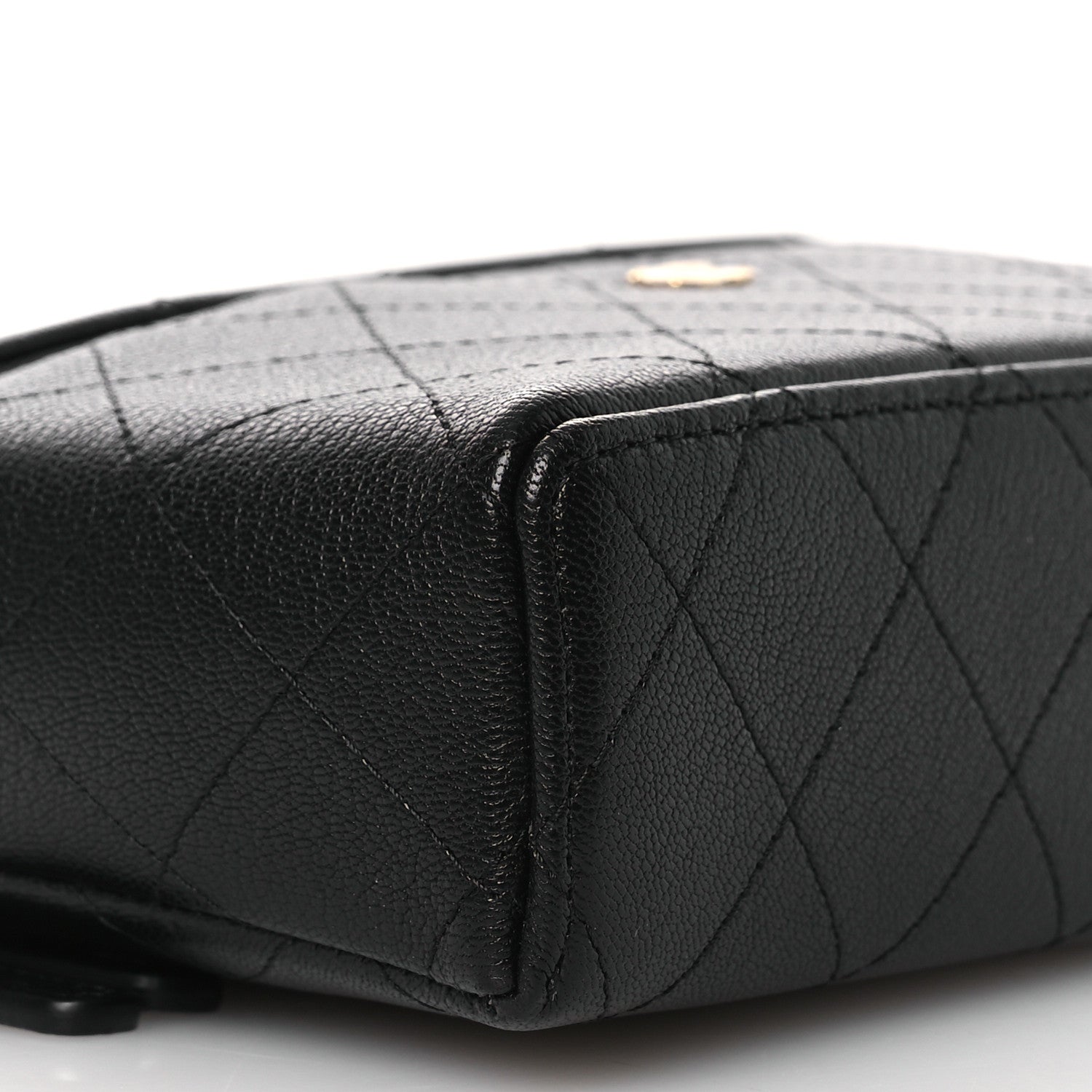 Goatskin Stitched Top Handle Slim Vanity With Chain Black