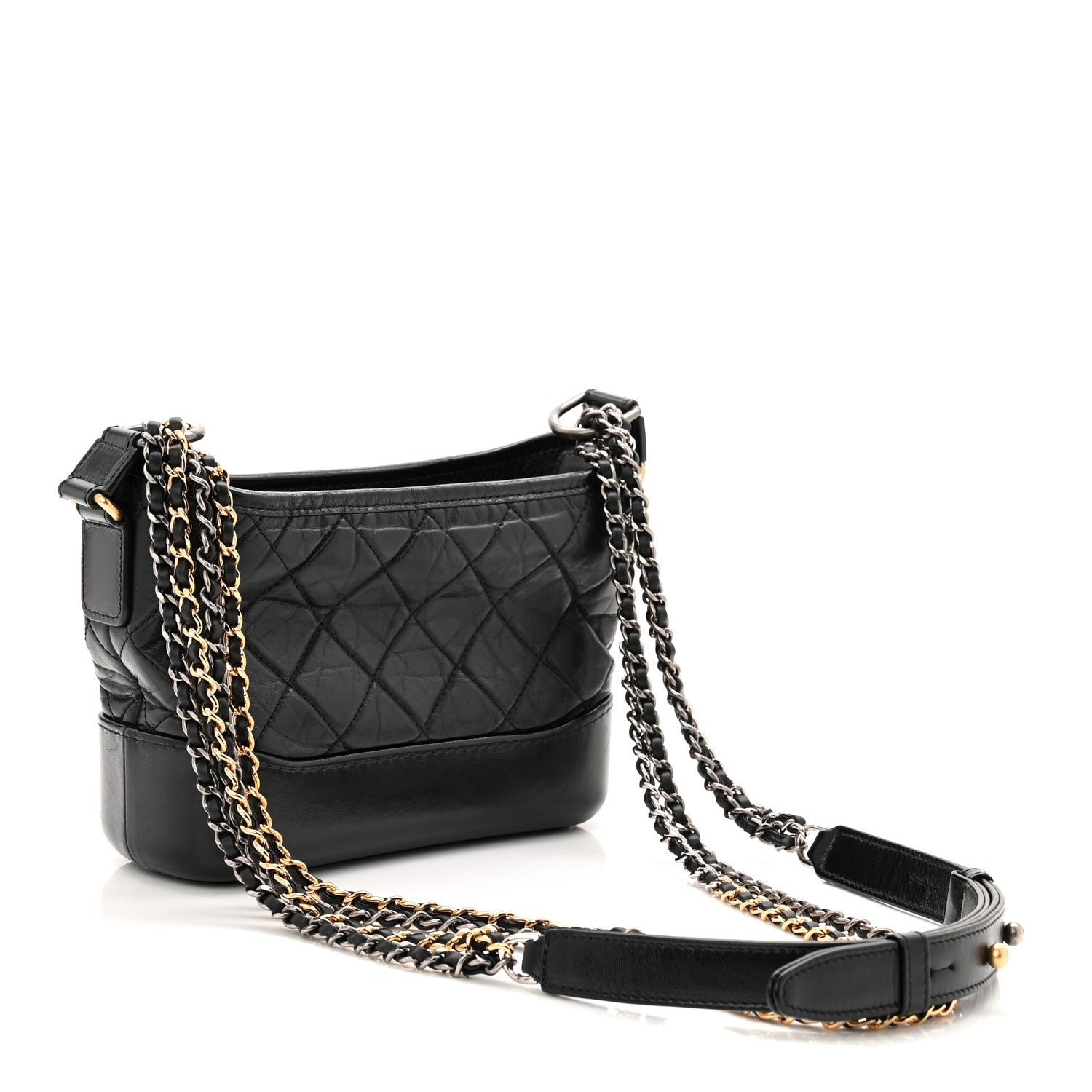 Aged Calfskin Quilted Small Gabrielle Hobo Black