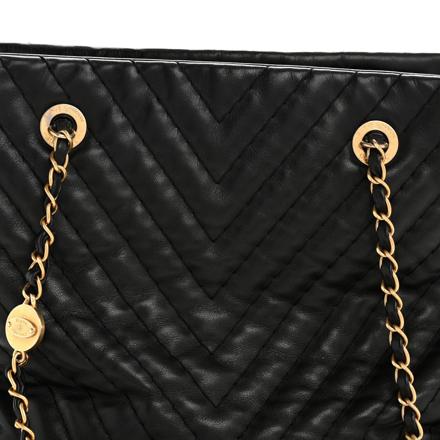 Calfskin Chevron Quilted Surpique Tote Black