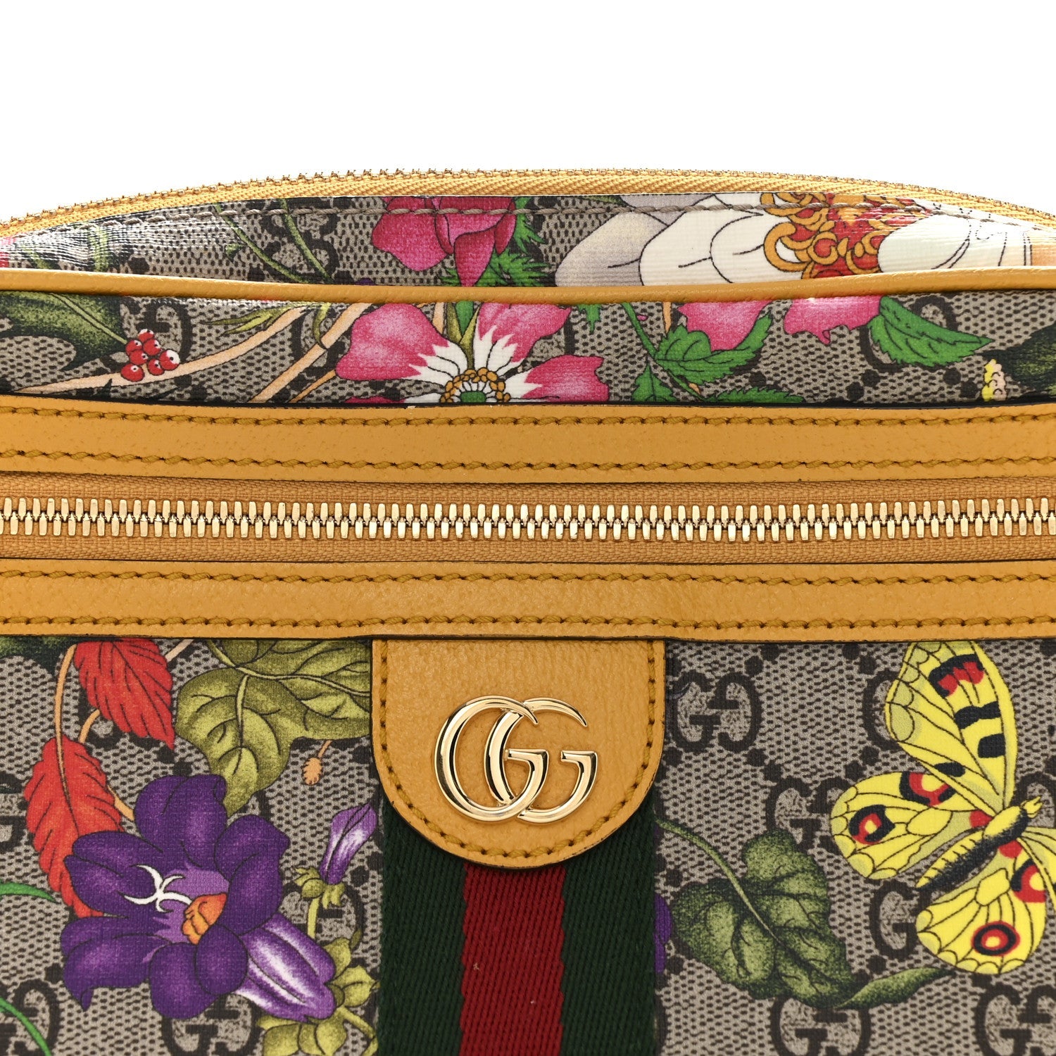 GG Supreme Monogram Flora Medium Ophidia Belt Bag Beige Multicolor Crop