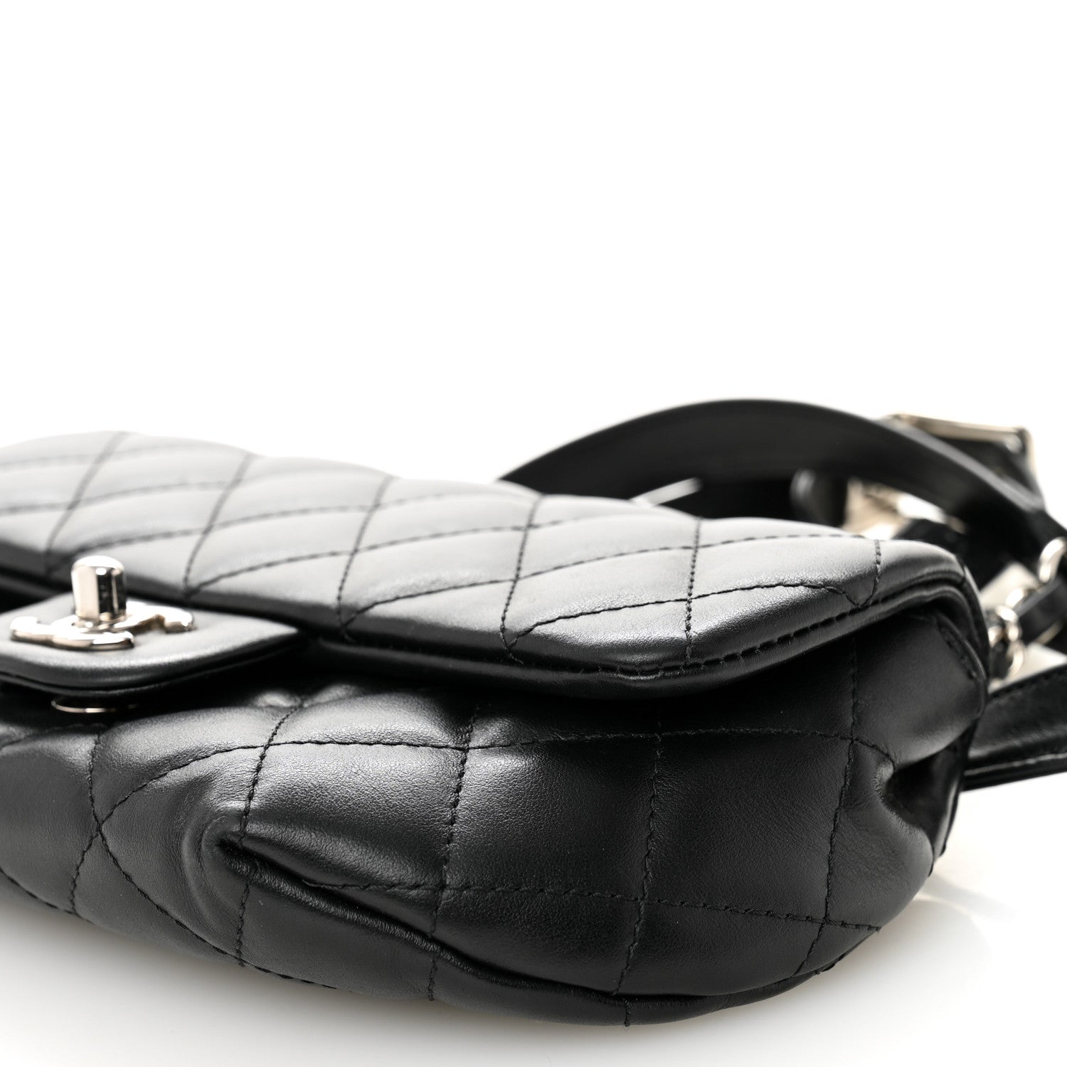 Calfskin Quilted CC Uniform Flap Belt Bag Black