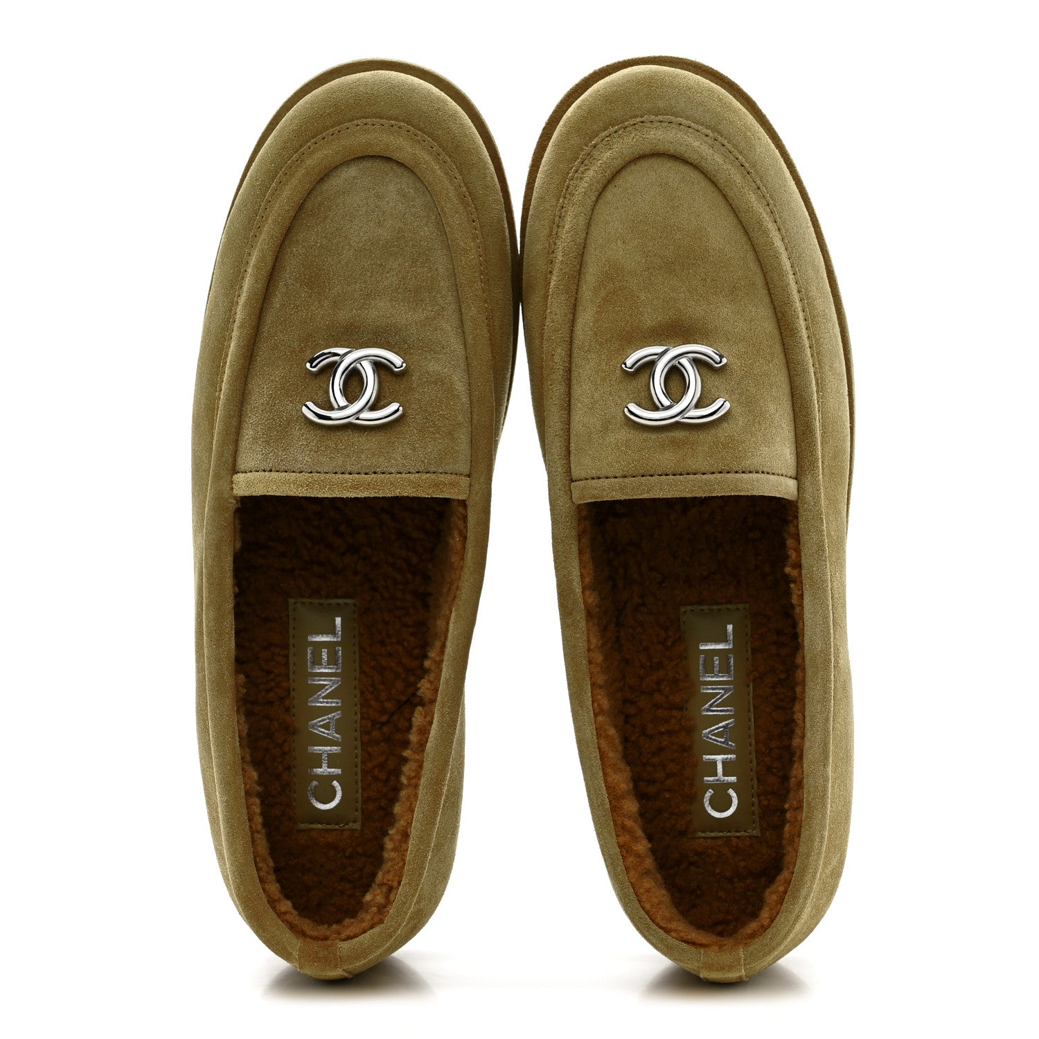 Suede Calfskin CC Loafers 39 Dark Beige