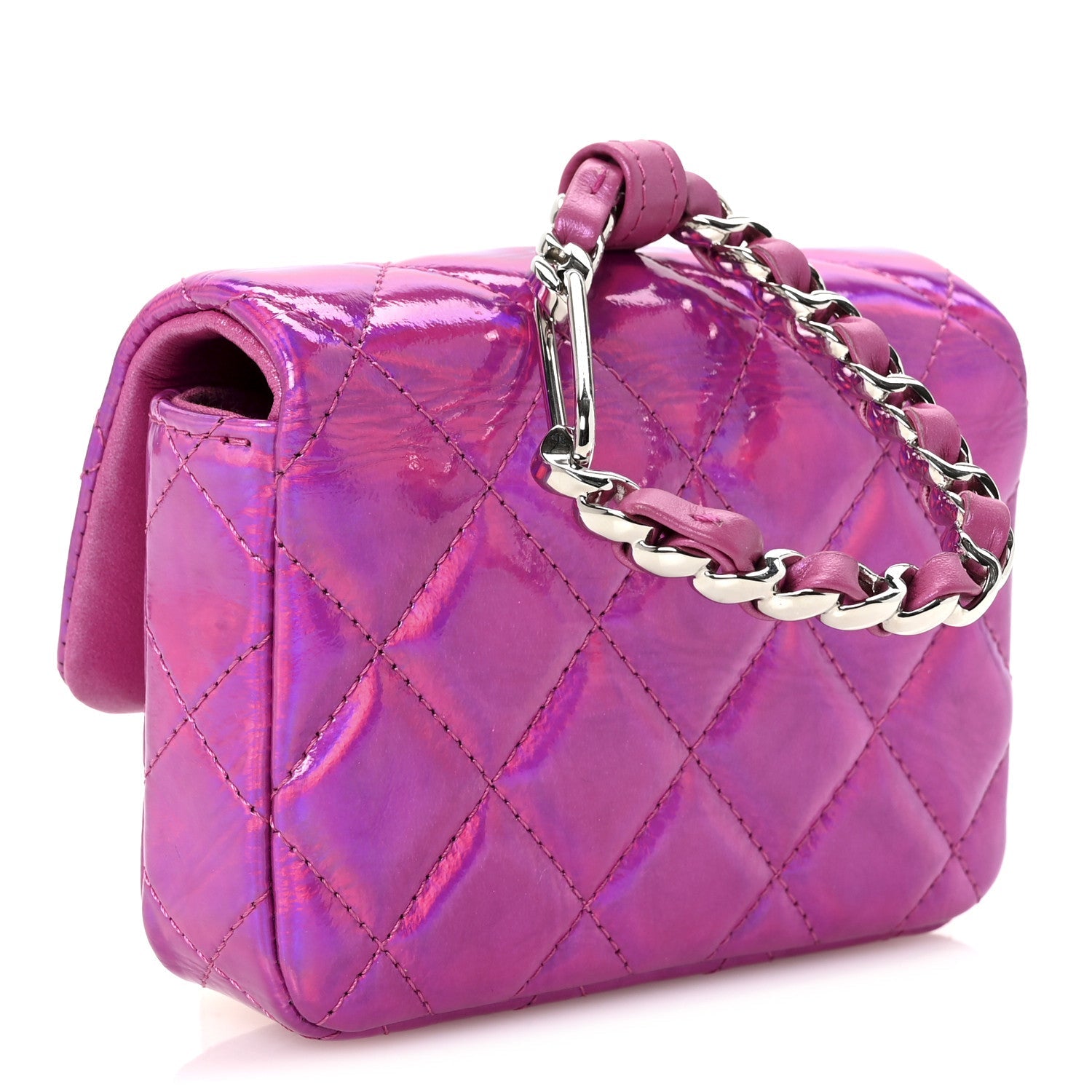 Iridescent Mirror Goatskin Hook Card Holder Fuchsia