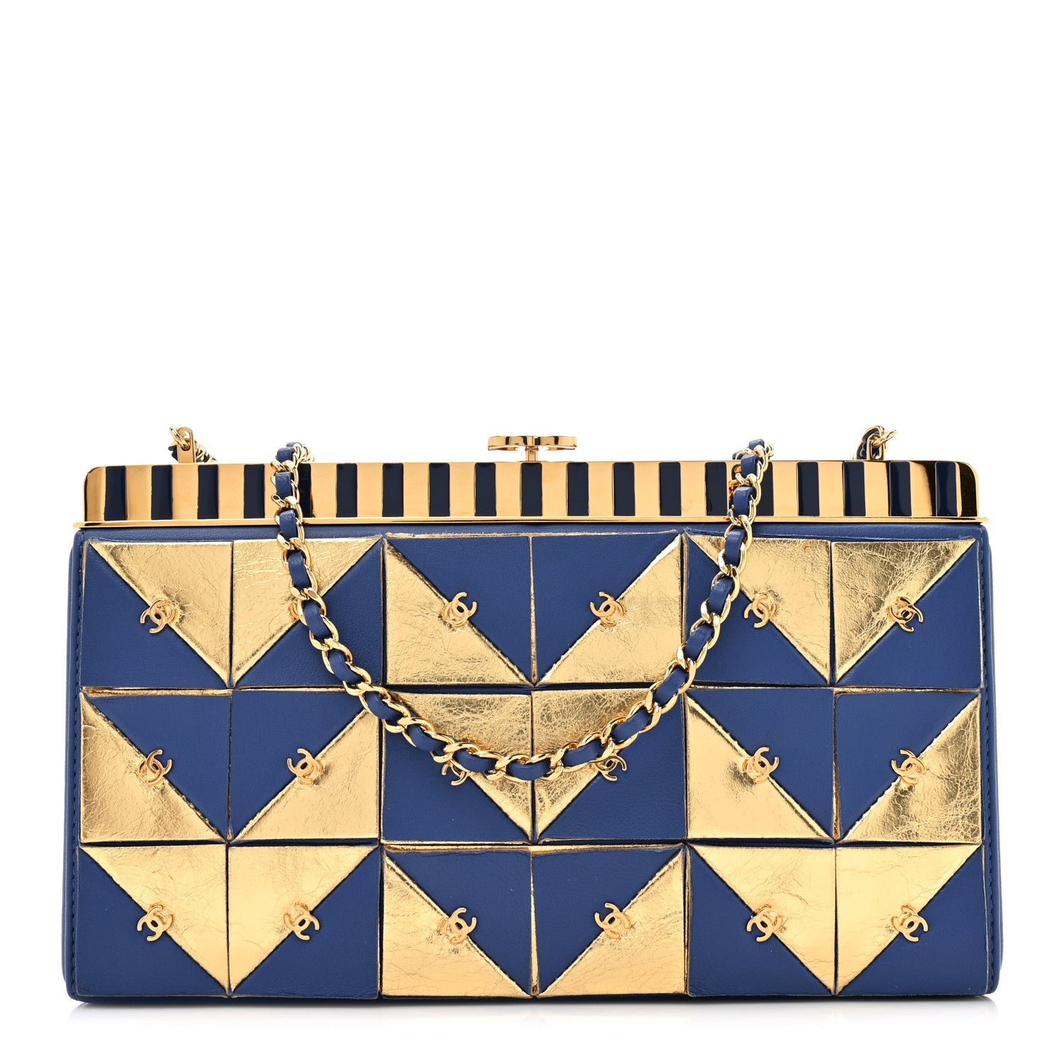 Lambskin Métiers d’Art Kiss Lock Clutch Blue Gold