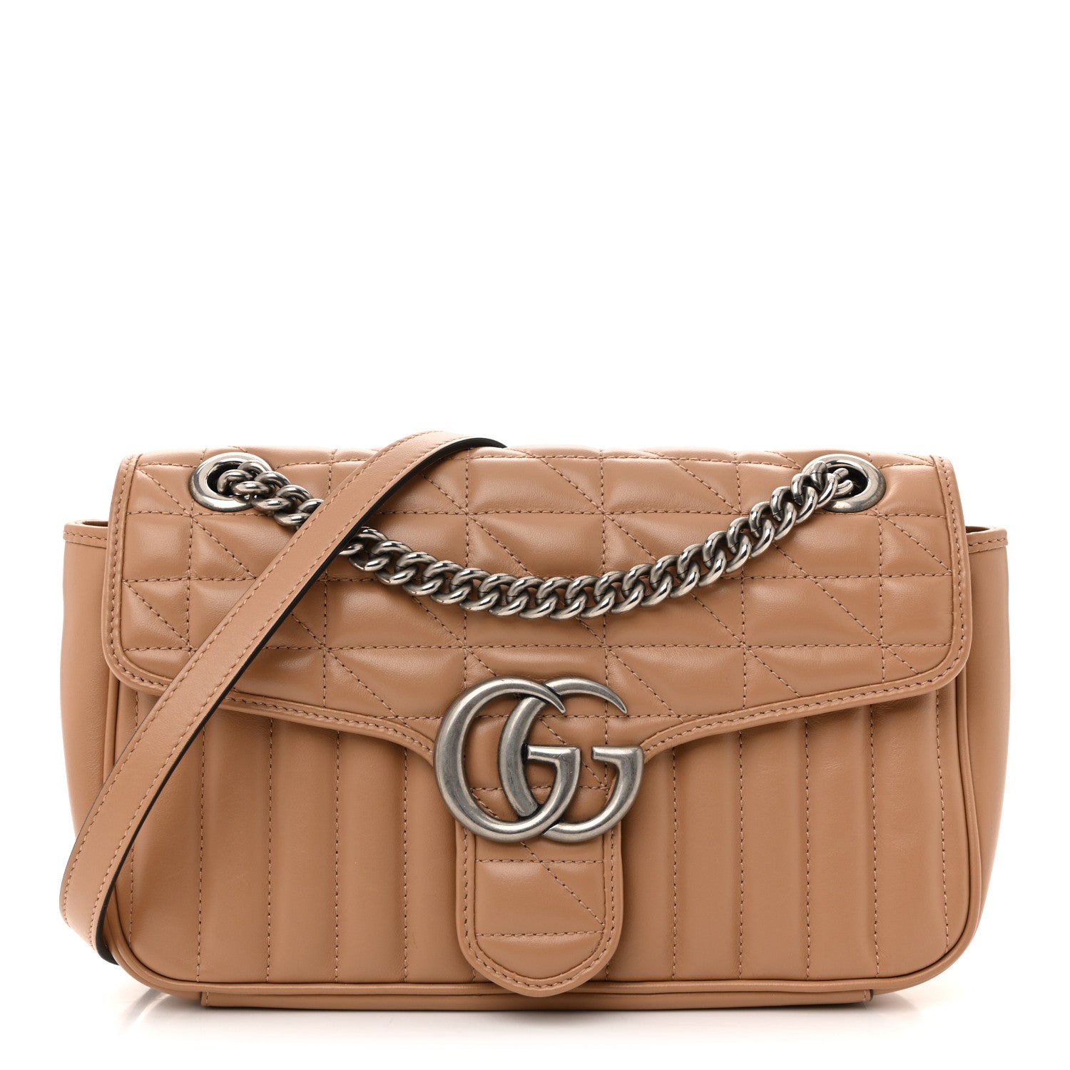 Calfskin Matelasse Aria Small GG Marmont Shoulder Bag Camelia