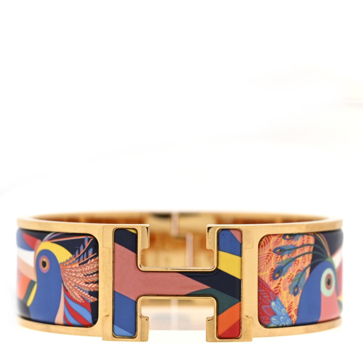 Enamel Toucan de Paradis Printed Wide Click Clac H Bracelet Indigo Multicolor
