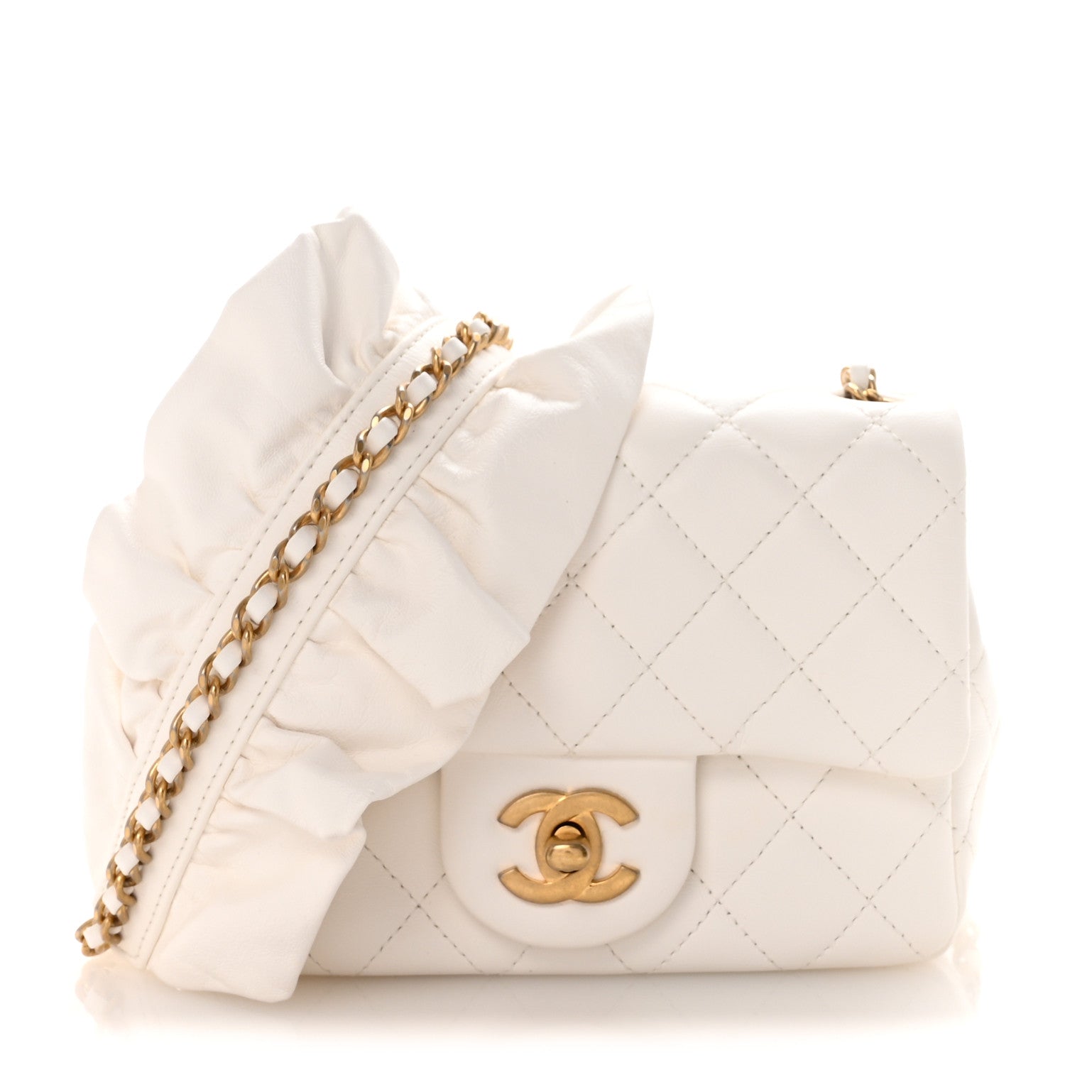 Lambskin Quilted Mini Romance Square Flap White