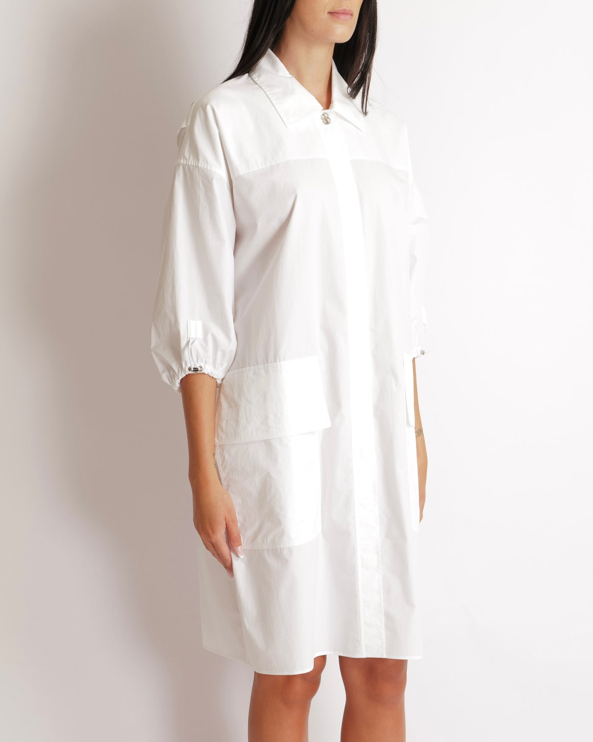 Hermès White Shirt Dress with Pocket Details and Silver Button Size FR 38 (UK 10) RRP £2,590