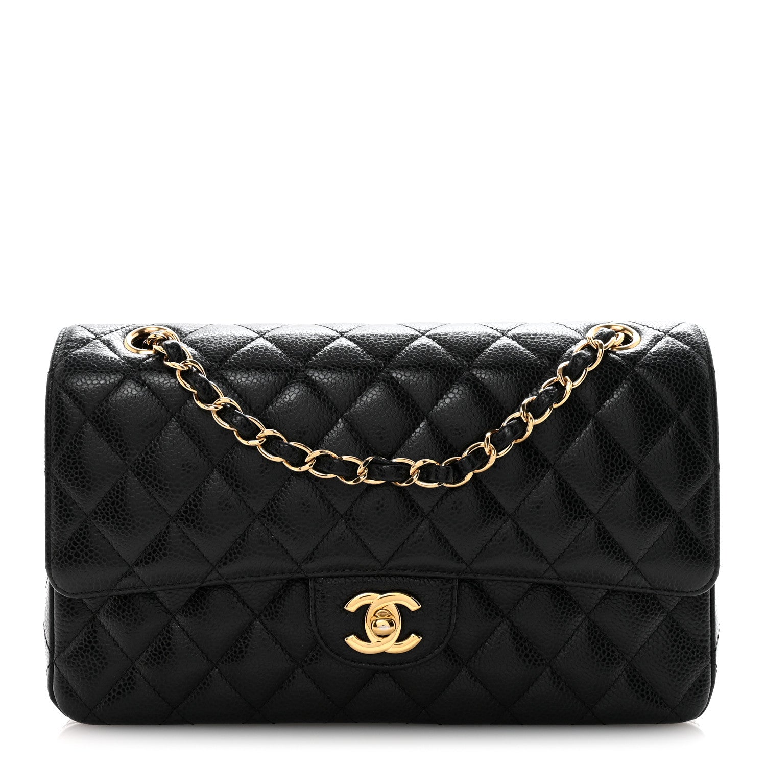 Caviar Quilted Medium Double Flap Black