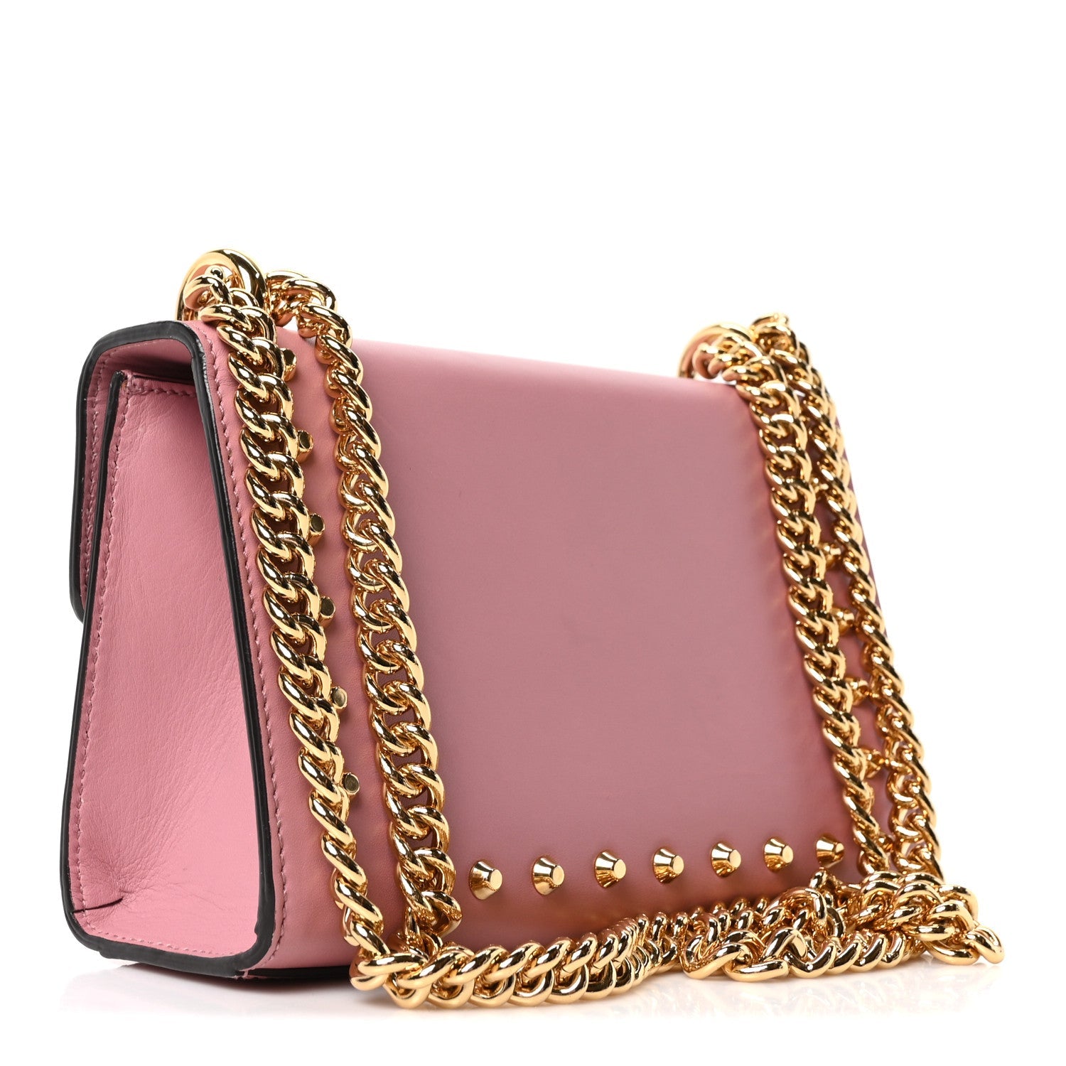 Calfskin Studded Small Padlock Shoulder Bag Carmine Rose