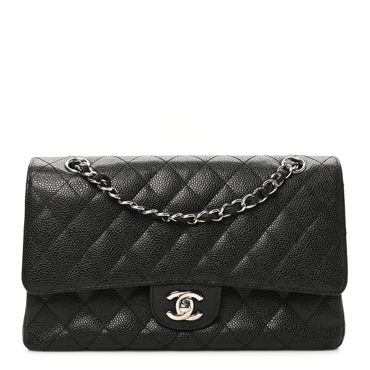 Caviar Quilted Medium Double Flap Black