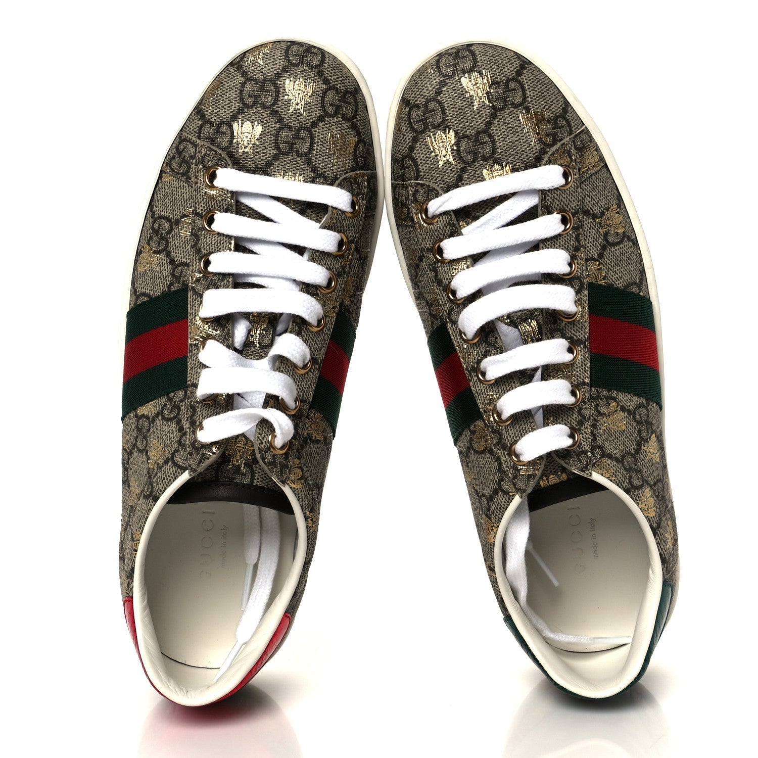 GG Supreme Monogram Bees Ayers Web Womens Ace Sneakers 37 Beige Oro Green Red