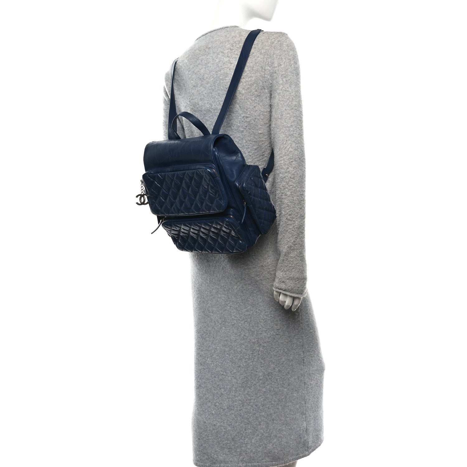 Aged Calfskin Quilted Medium Casual Rock Airlines Backpack Blue