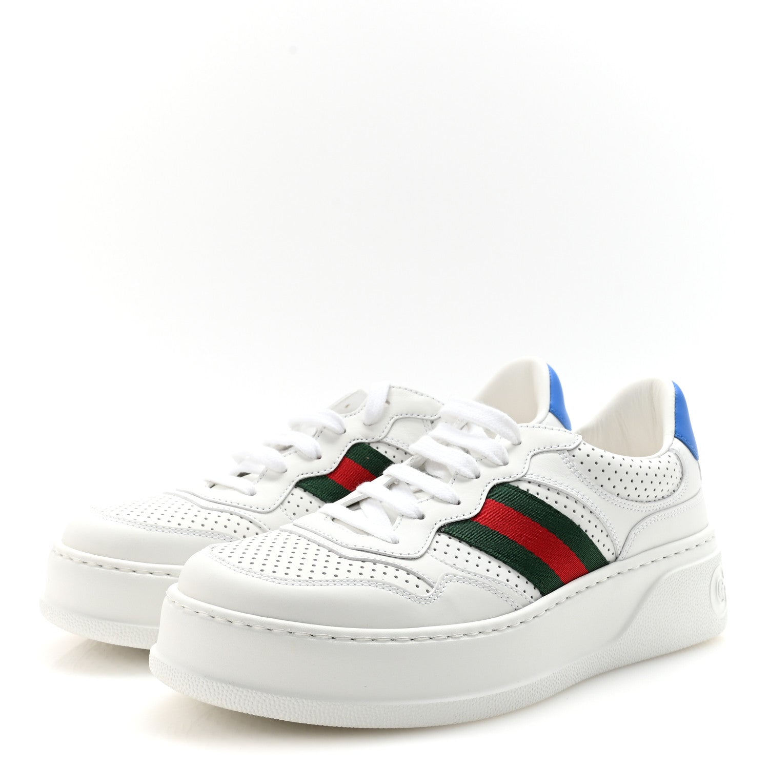 Calfskin Web Perforated Womens Platform 55mm Sneakers 39.5 White Bright Splash