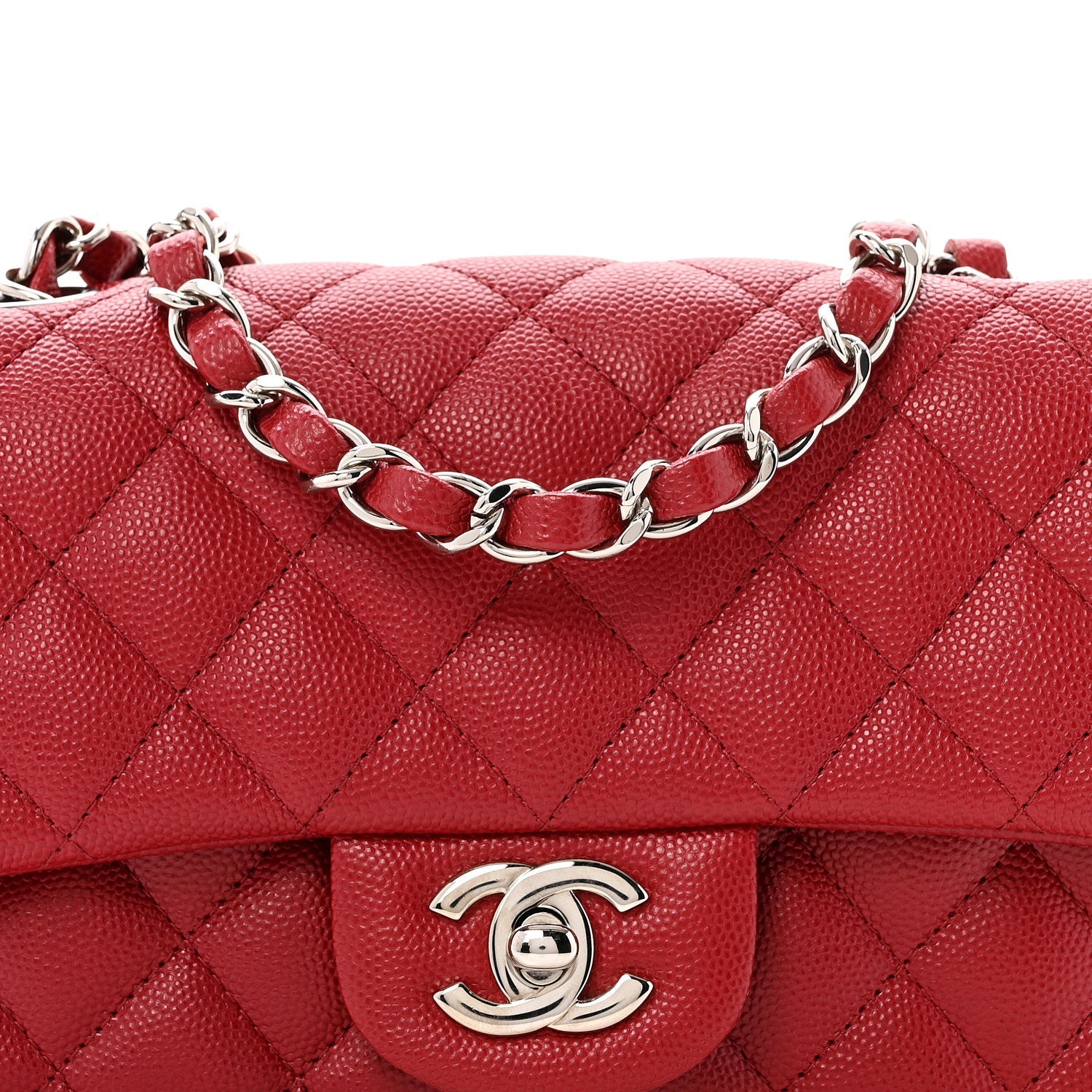 Caviar Quilted Mini Rectangular Flap Dark Red