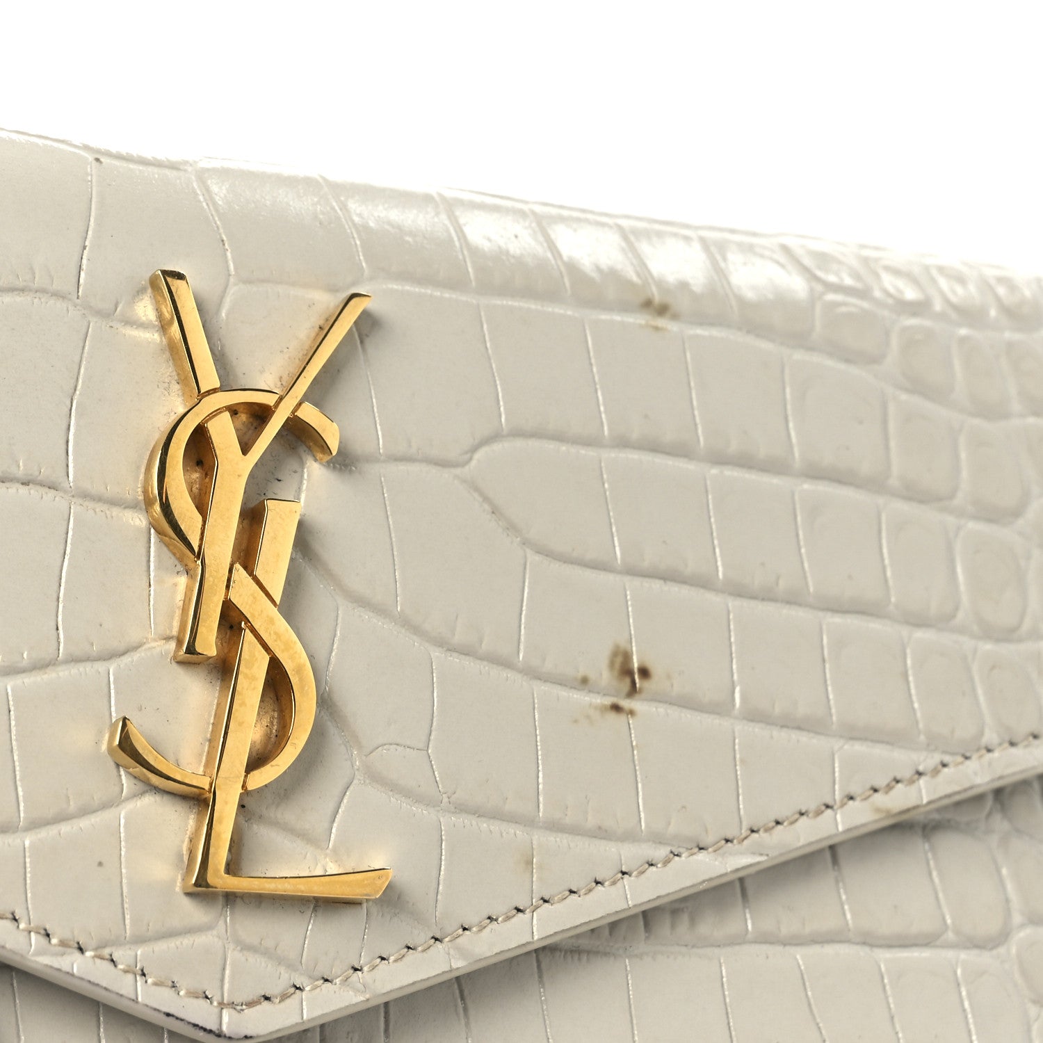 Calfskin Crocodile Embossed Monogram Uptown Baby Pouch Perle