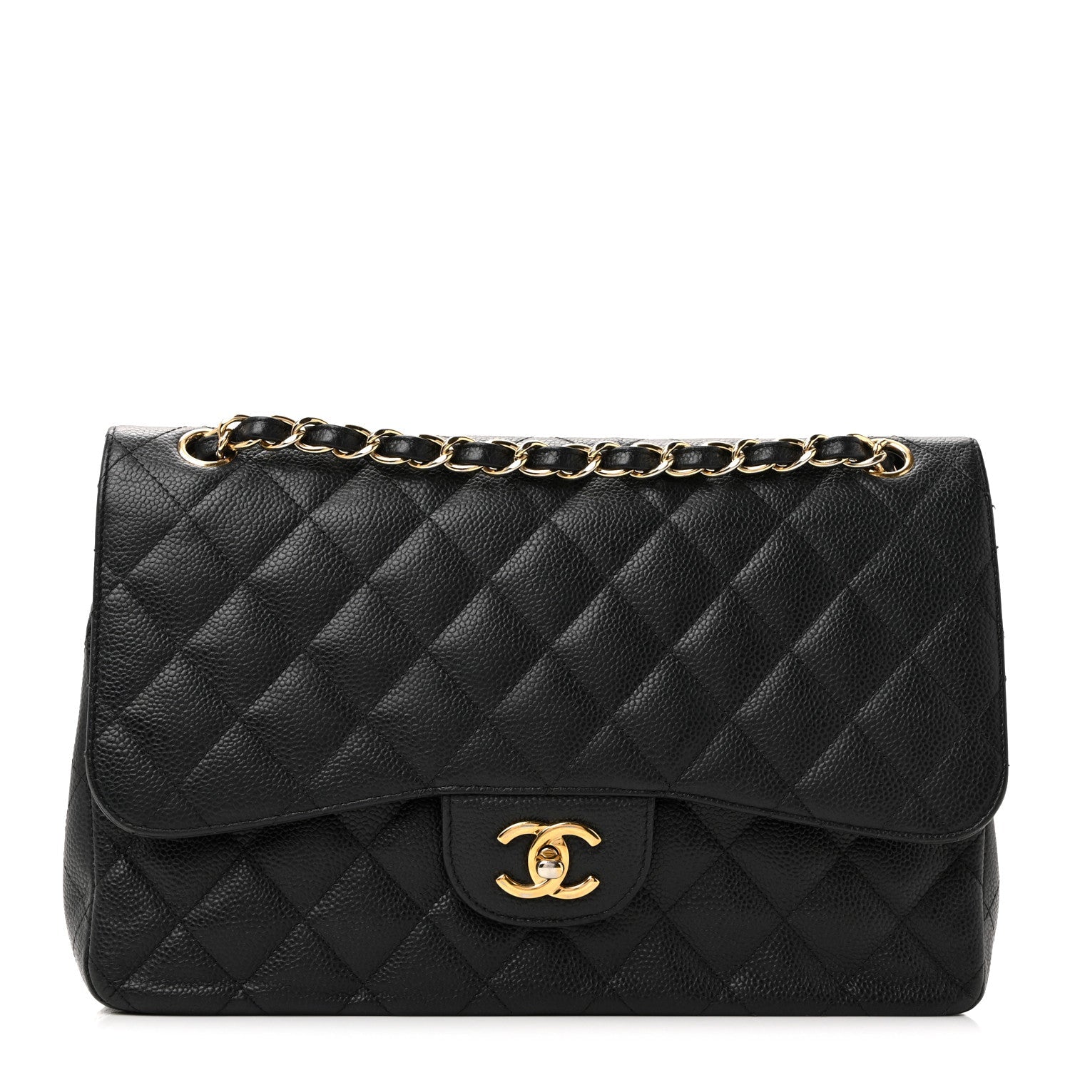 Caviar Quilted Jumbo Double Flap Black
