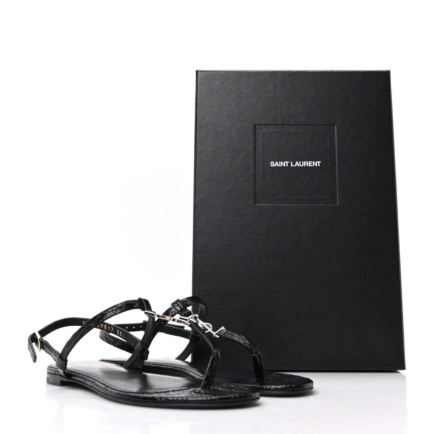 Calfskin Crocodile Embossed Cassandra Monogram Sandals 35.5 Black