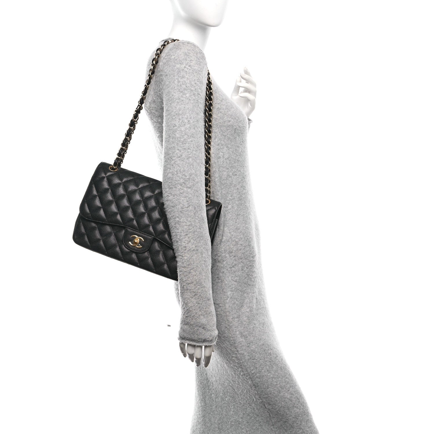 Caviar Quilted Jumbo Double Flap Black