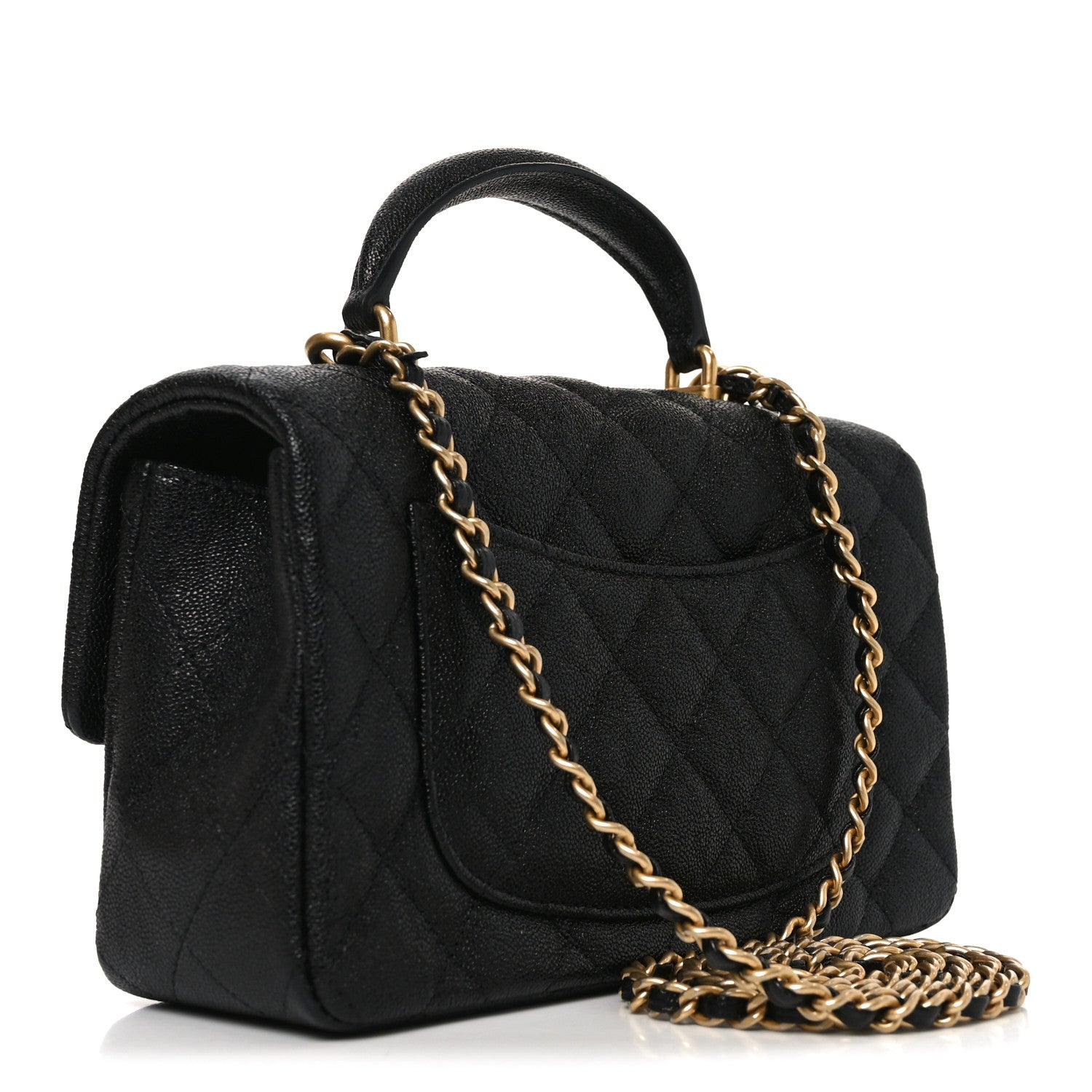 Caviar Quilted Mini Top Handle Rectangular Flap Black