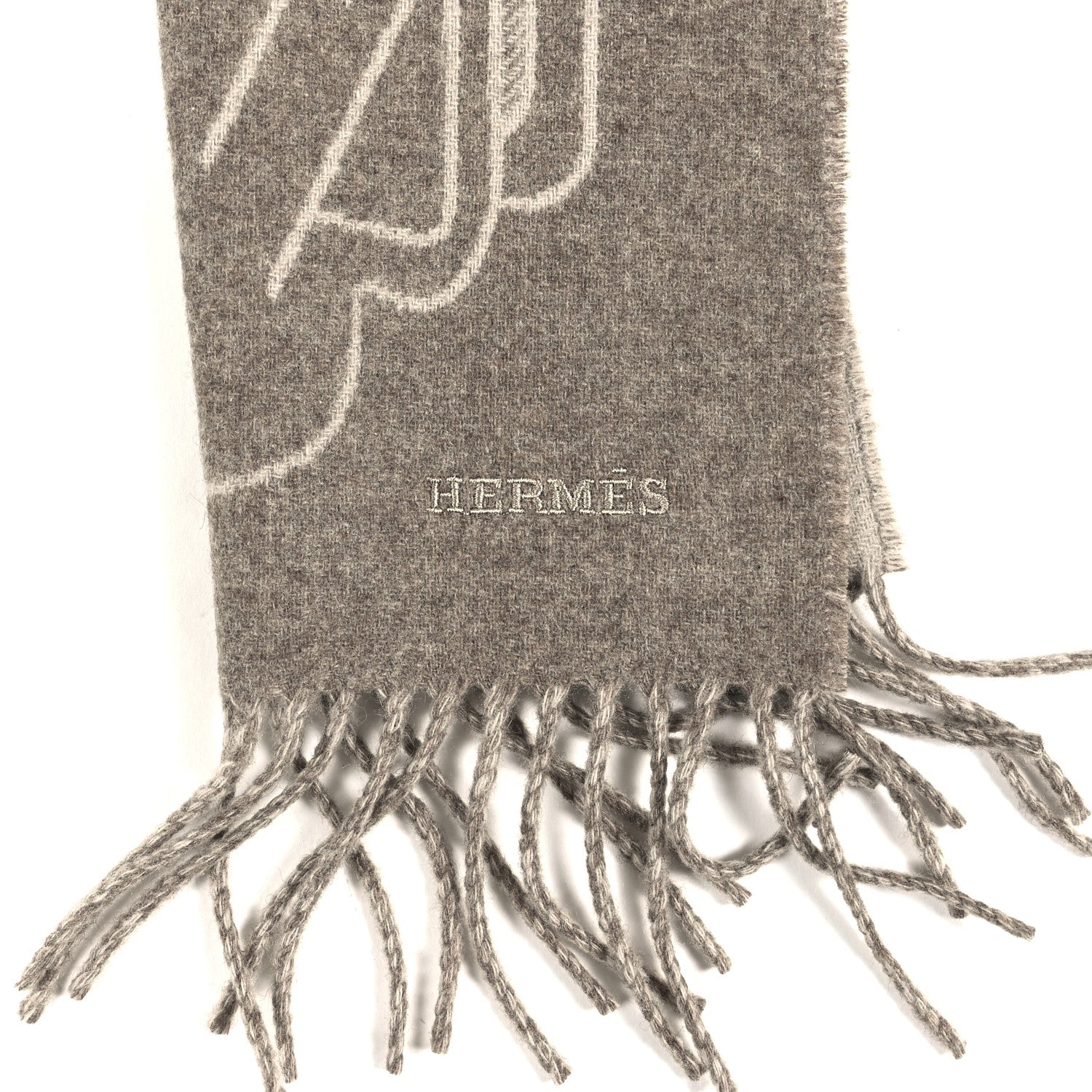 Cashmere Tete-a-Tete Equestre Scarf Taupe Grege