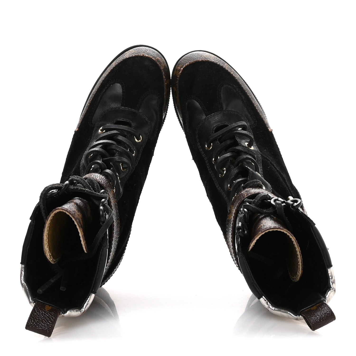 Suede Calfskin Monogram Laureate Platform Desert Boots 36.5 Black